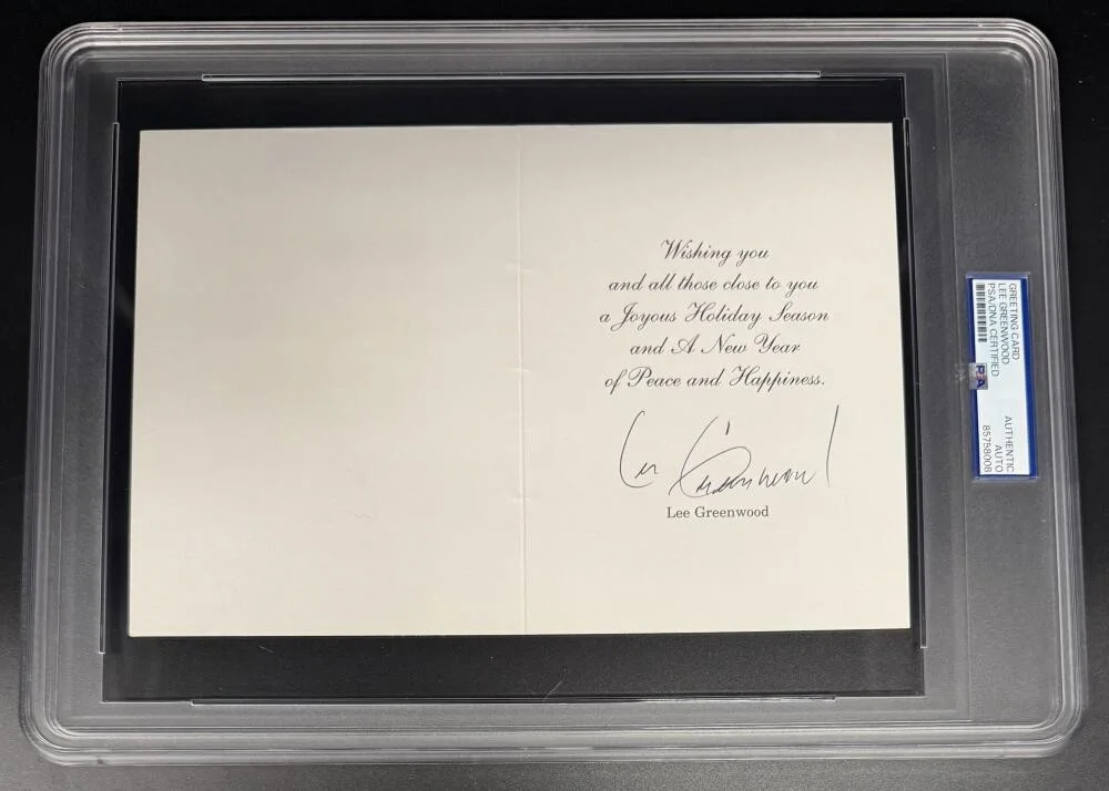 Lee Greenwood — Lee Greenwood Signed Autograph PSA/DNA Slabbed USA Personal Greeting Card COA