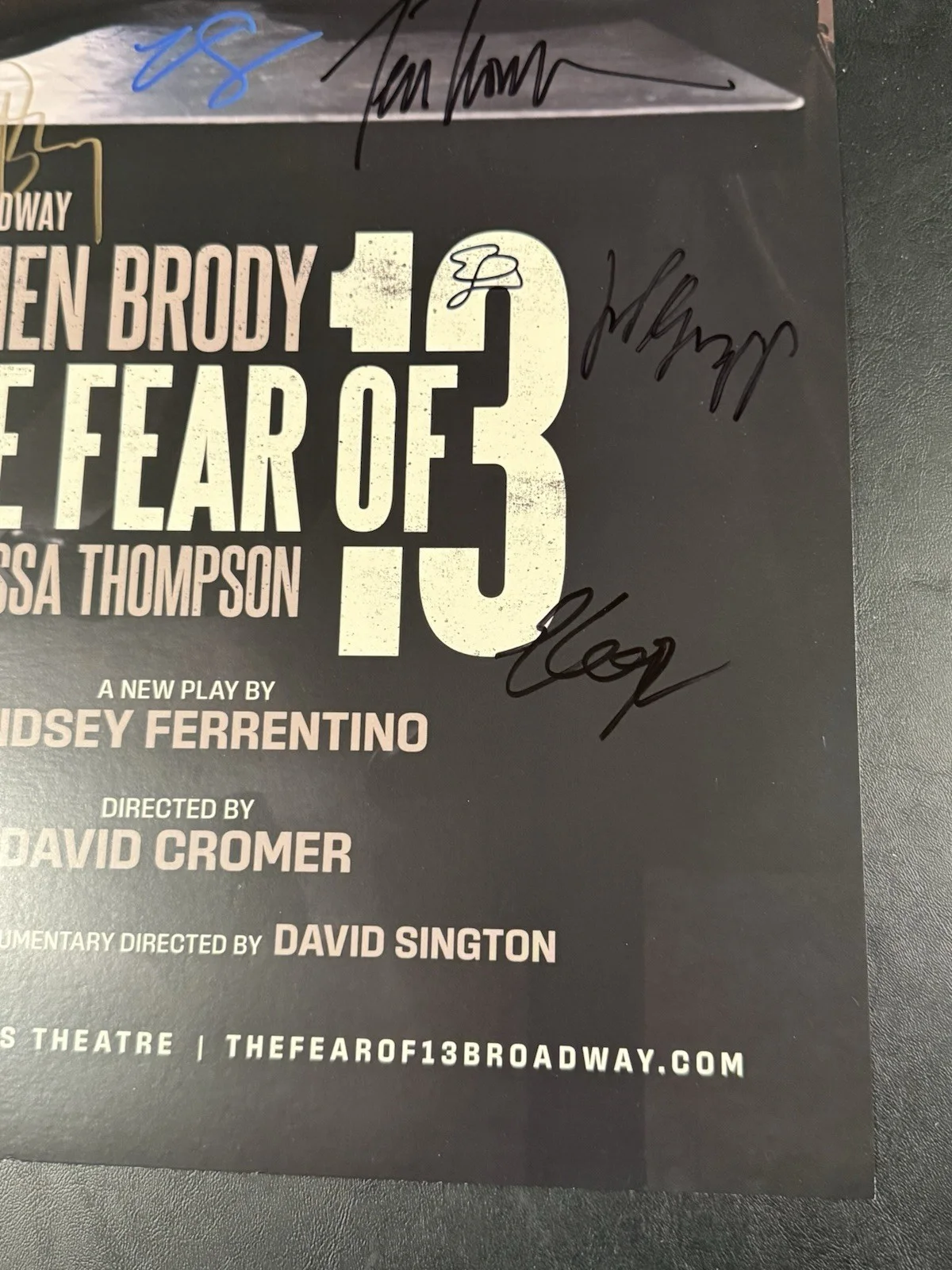 Adrian Brody — The Fear of 13 Broadway Cast Signed Window Card Adrian Brody Tessa Thompson, изображение 3