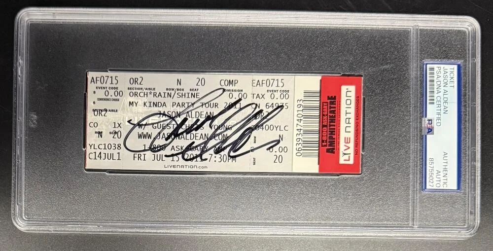 Jason Aldean — Jason Aldean Signed Autograph Slabbed Original 2011 Tour Ticket PSA/DNA COA B
