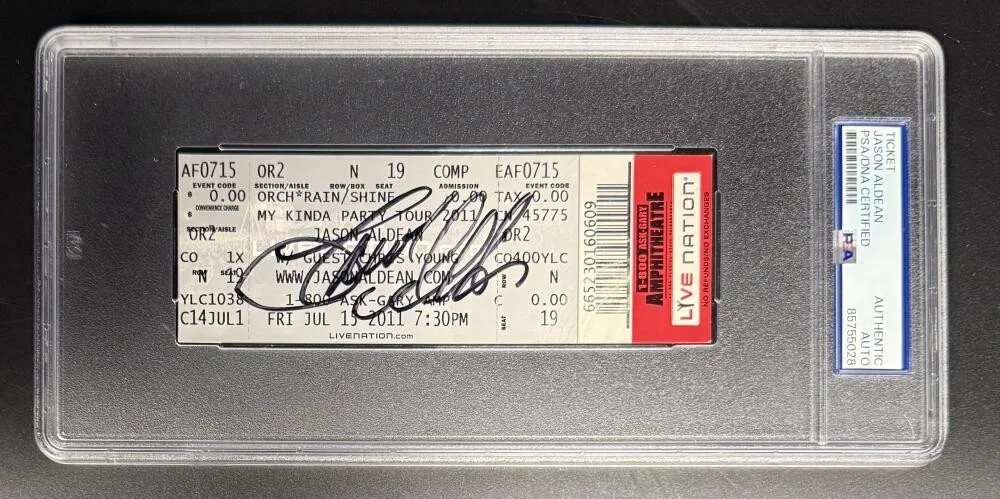 Jason Aldean — Jason Aldean Signed Autograph Slabbed Original 2011 Tour Ticket PSA/DNA COA A