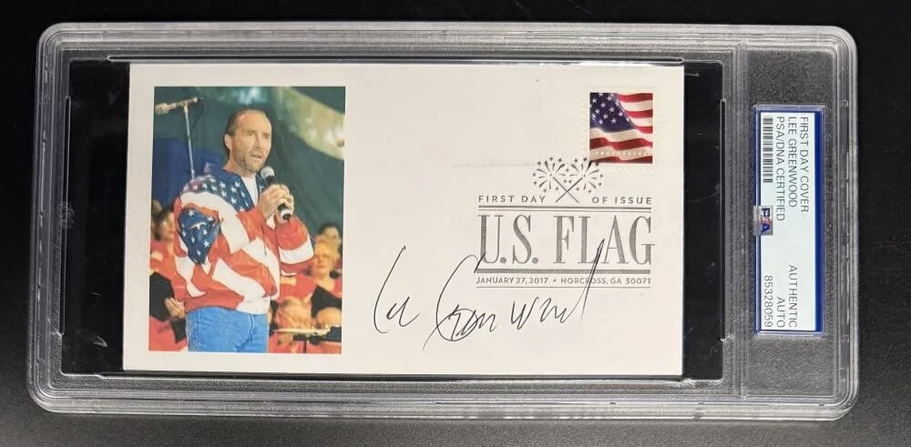 Lee Greenwood — Lee Greenwood Signed Autograph PSA/DNA Slabbed Rare USA Flag First Day Cover COA