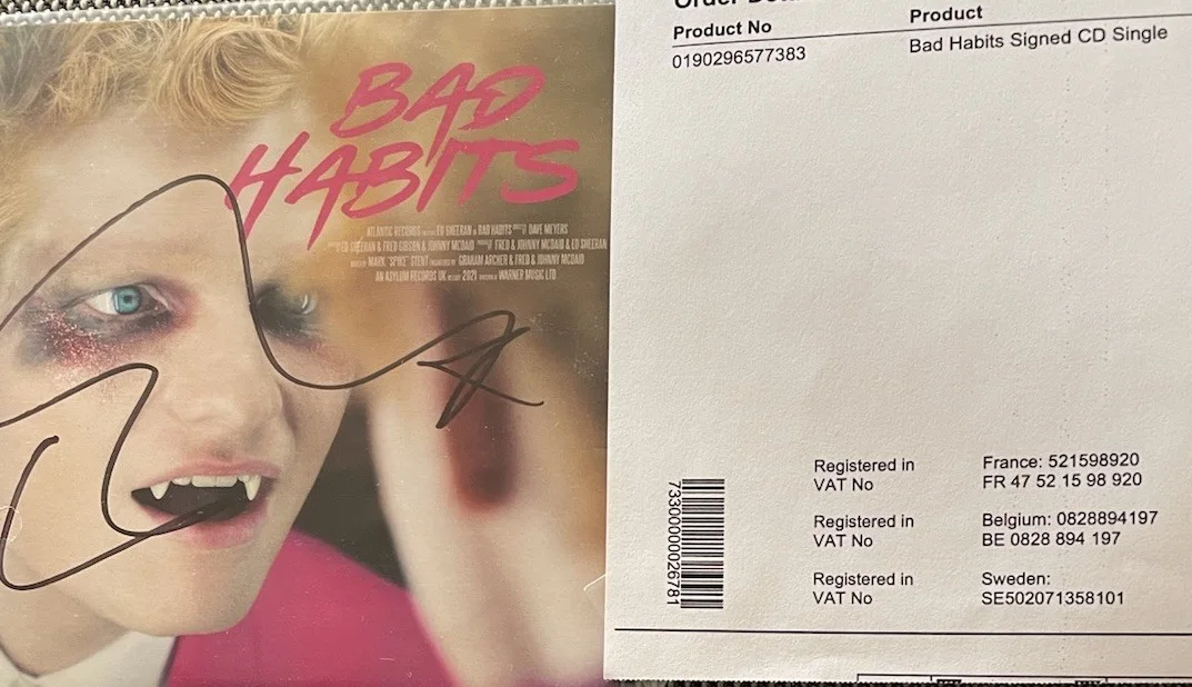 SIGNED ED SHEERAN BAD HABITS CD SINGLE AUTOGRAPHED With Proof, image 2