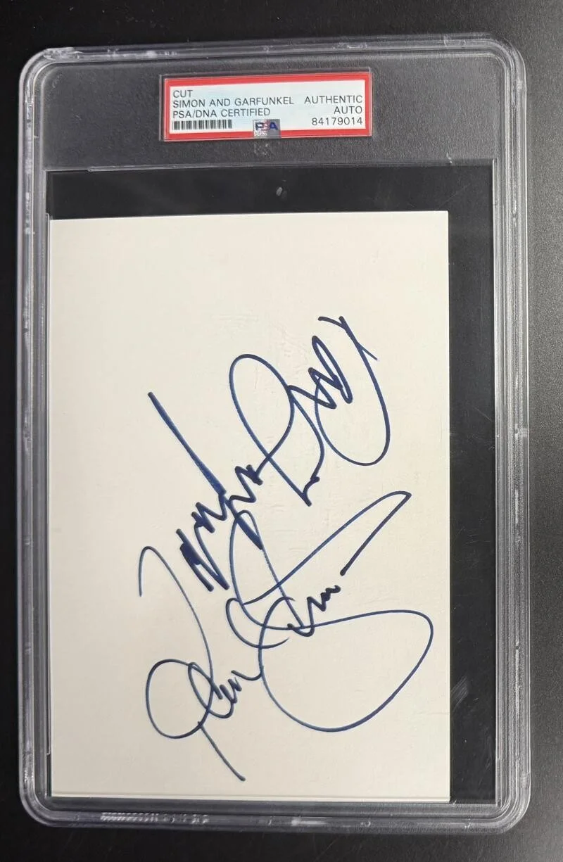 Paul Simon and Art Garfunkel — Paul Simon & Art Garfunkel Signed Autograph PSA/DNA Slabbed Rare Cut Card COA