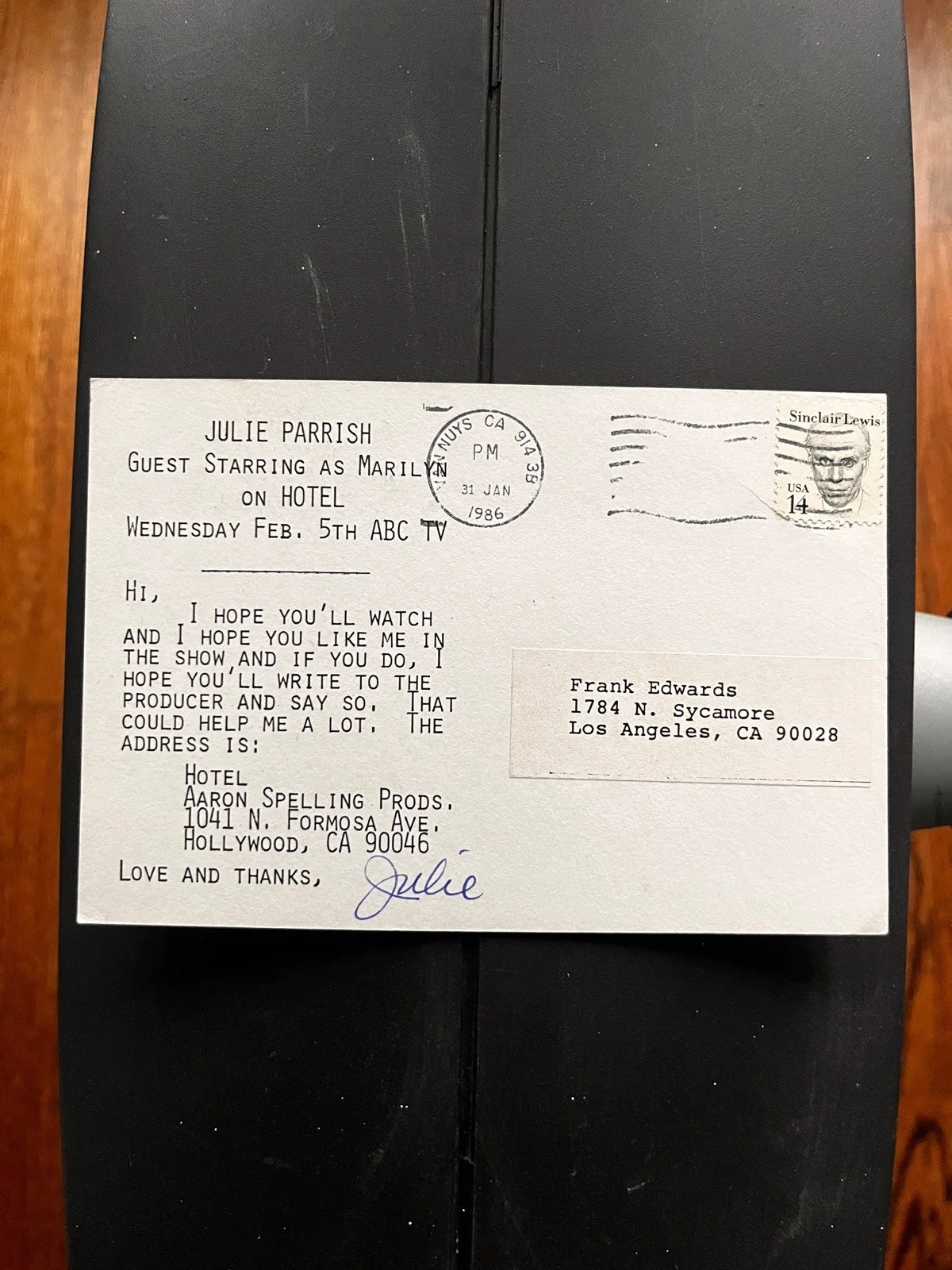 Autographed Julie Parrish Postcard, image 2