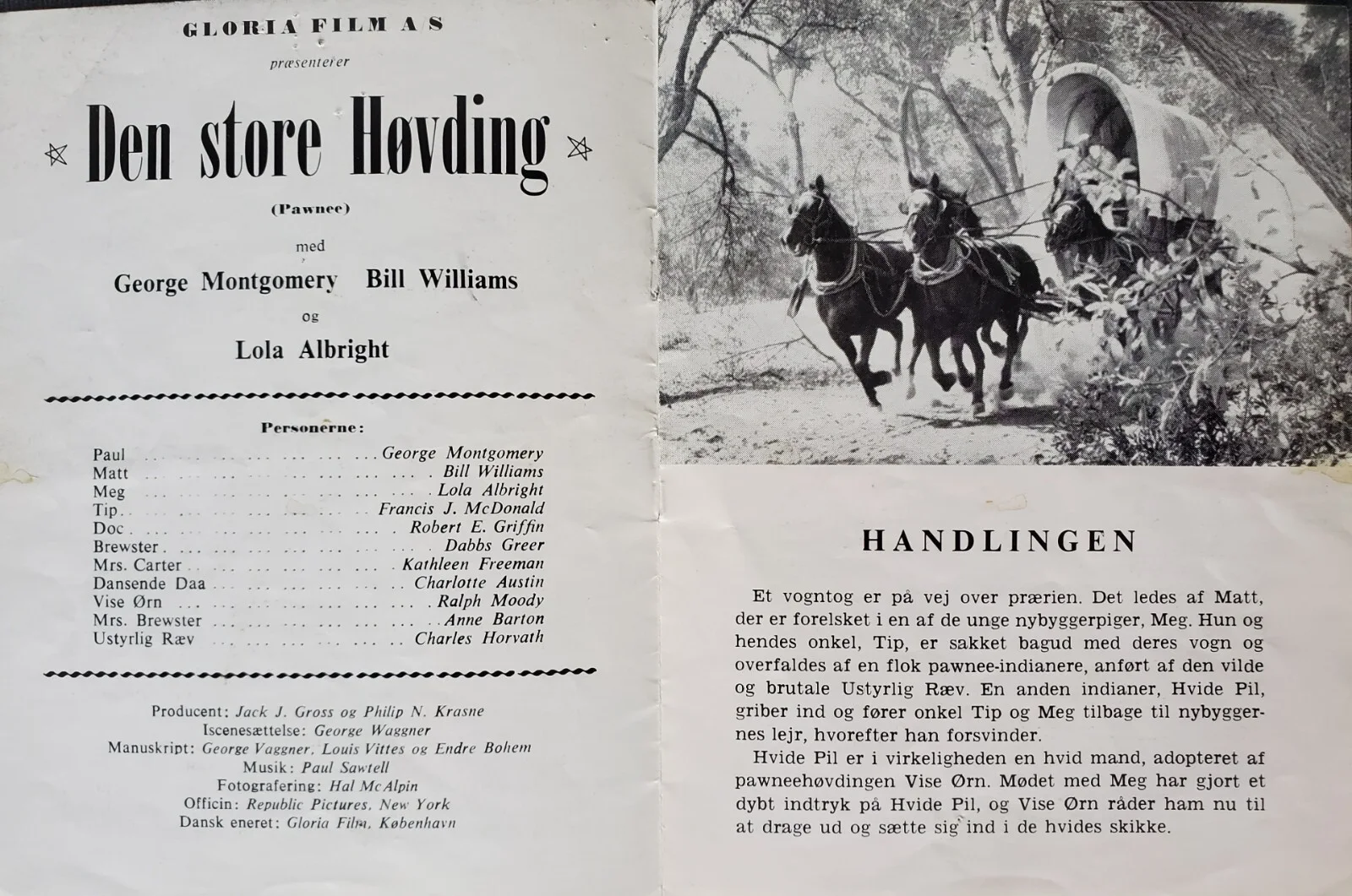 PAWNEE - VINTAGE ORIGINAL 1957 DANISH PROGRAM - GEORGE MONTGOMERY - WESTERN, image 2