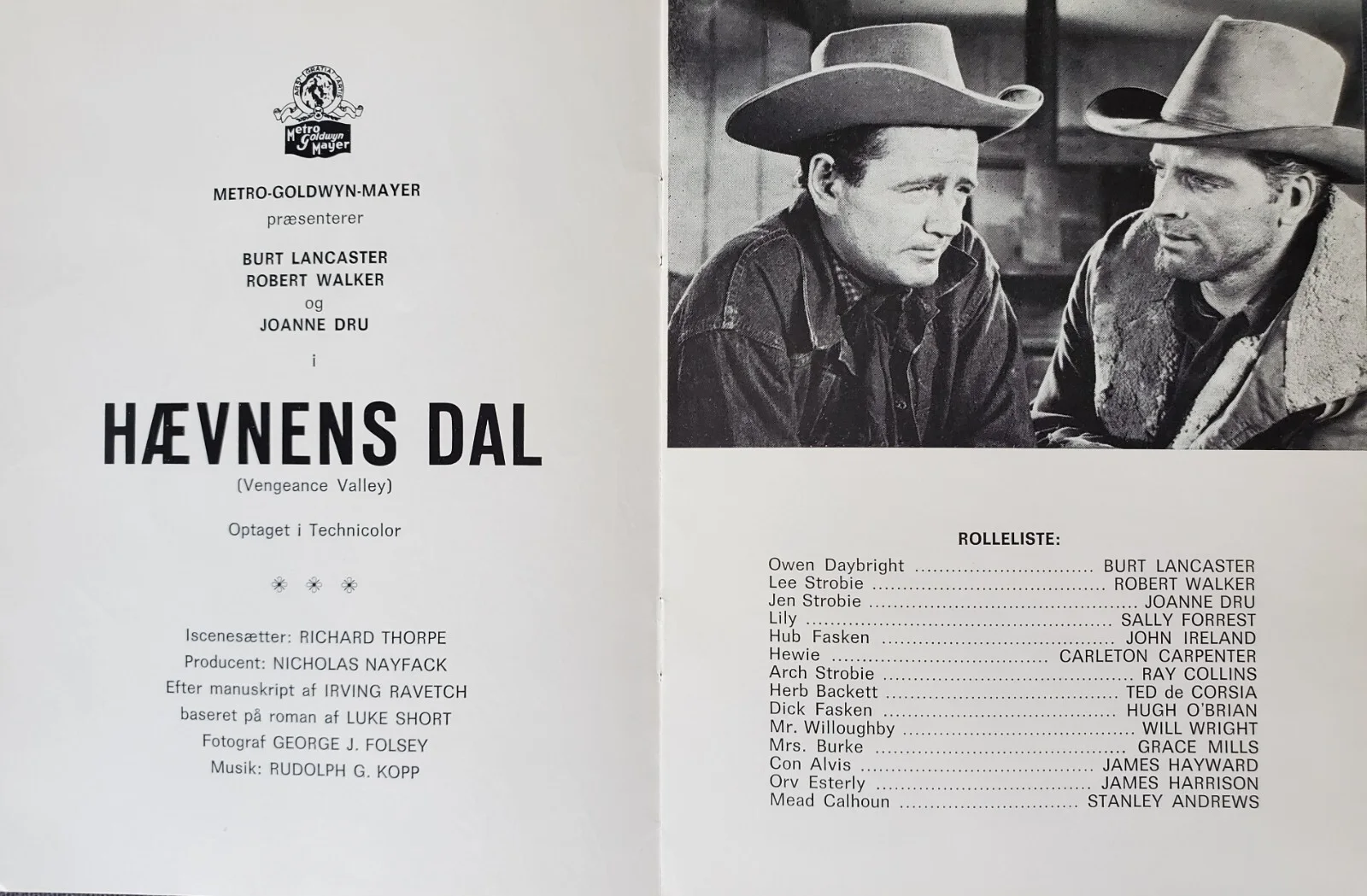 VENGEANCE VALLEY - VINTAGE ORIGINAL 1951 PROGRAM - BURT LANCASTER, ROBERT WALKER, image 2