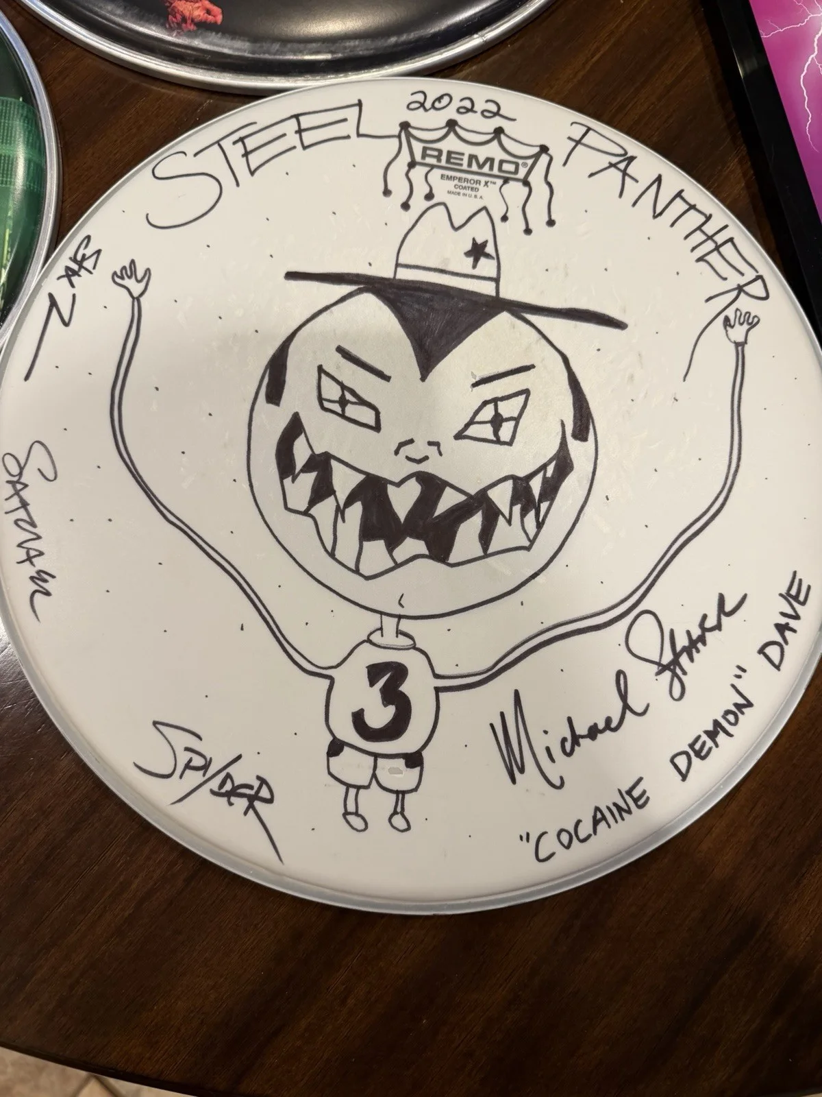 4 Steel Panther Full Band Signed Drum Heads And Poster; Includes Lexi For 3 !, image 2
