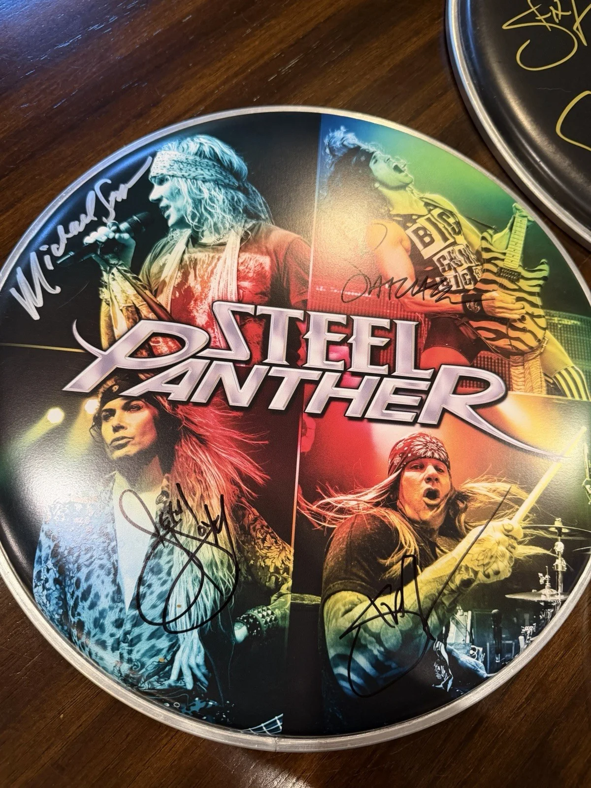 4 Steel Panther Full Band Signed Drum Heads And Poster; Includes Lexi For 3 !, image 3