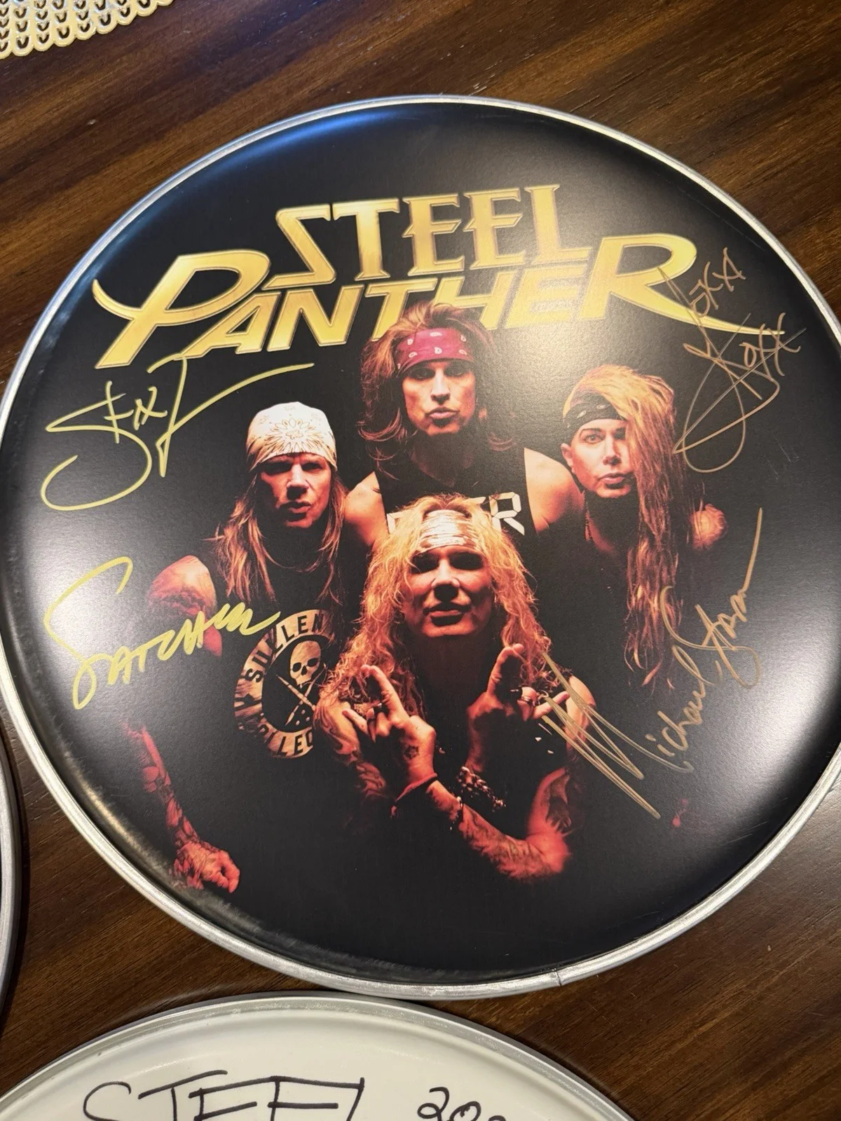 4 Steel Panther Full Band Signed Drum Heads And Poster; Includes Lexi For 3 !, image 4