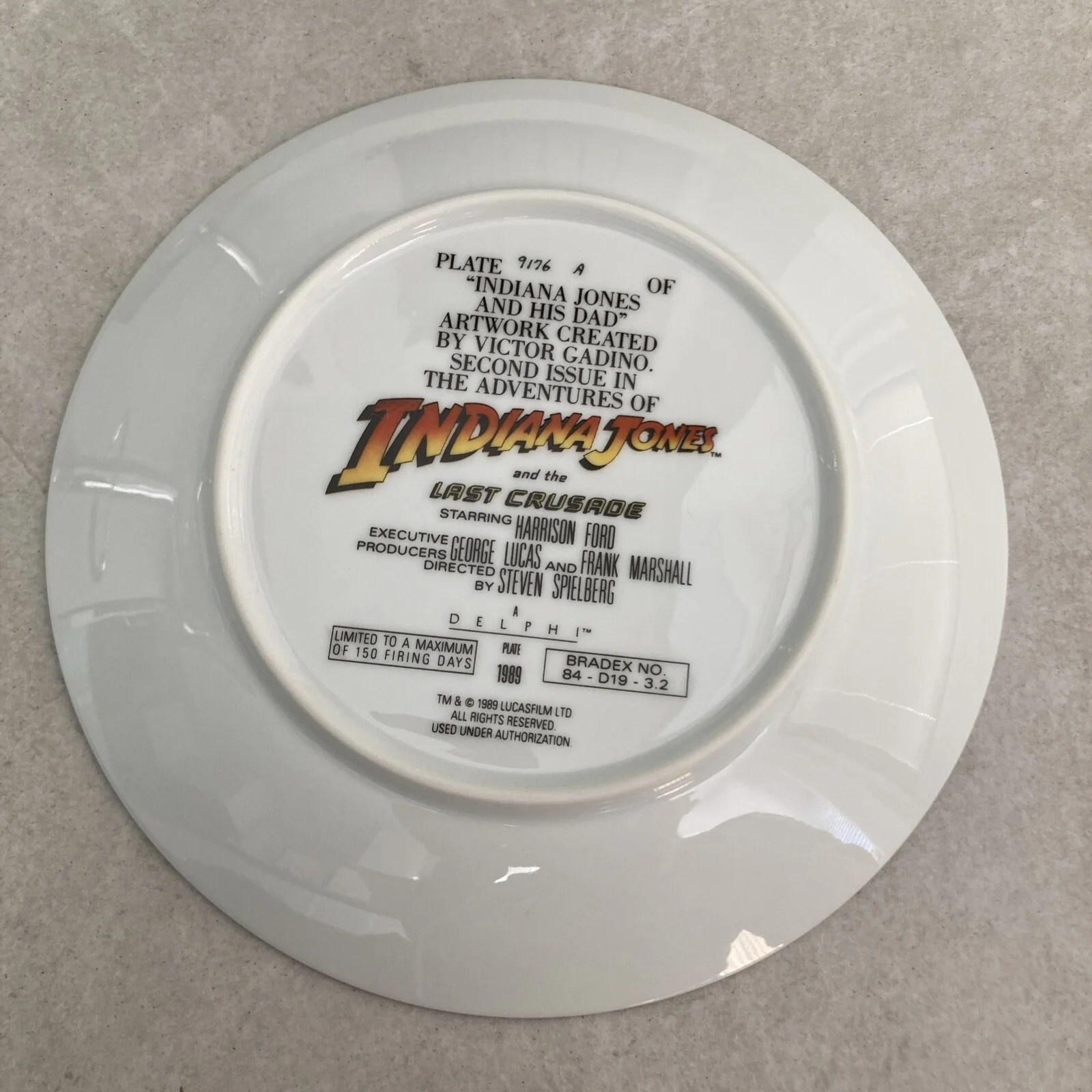 Indiana Jones & Dad Vintage Last Crusade Collectors Plate & COA Ltd Edition 1989, изображение 2