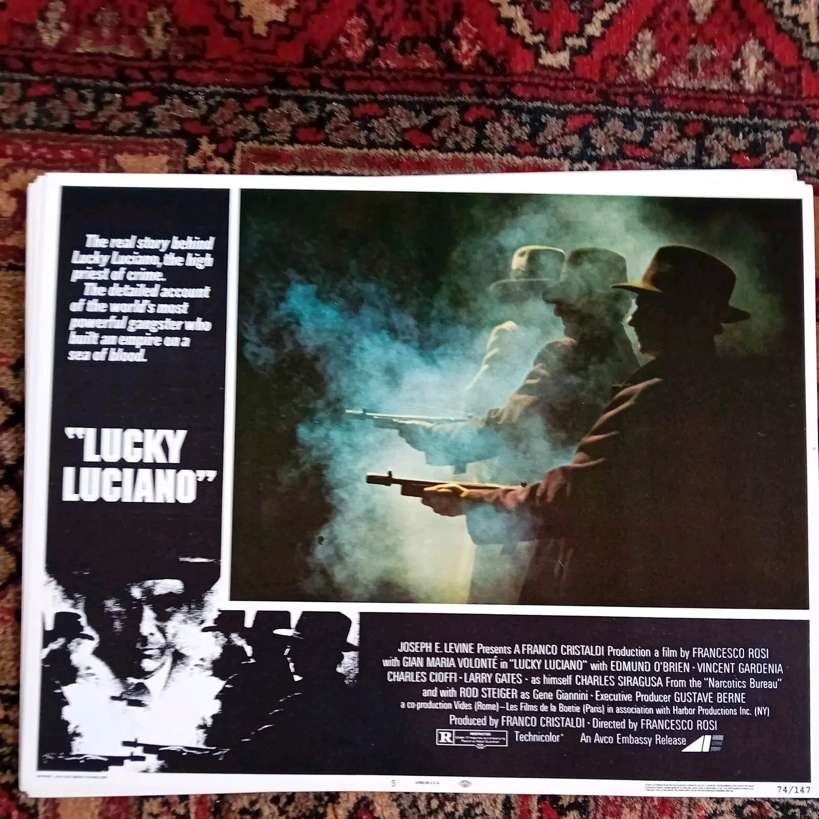 Original 1974 "Lucky Luciano" Cinema Lobby Cards Full Set Of 8 Rome Paris NY, изображение 5