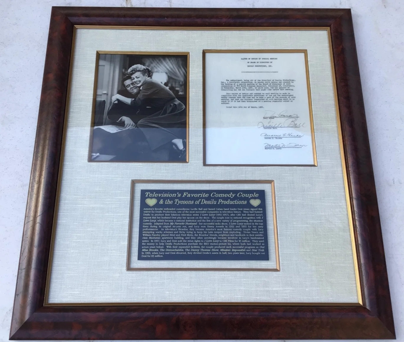 Lucille Ball, Desi Arnaz — RARE Vintage ‘54 I LOVE LUCY Document signed DESI ARNAZ & LUCILLE BALL Autograph