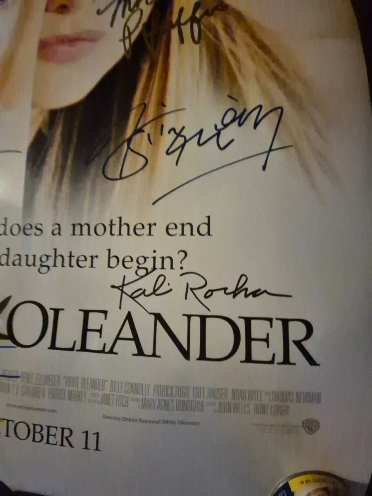 SEE BELOW — WHITE OLEANDER CAST SIGNED , 1-SHEET MOVIE POSTER WITH COA ekim, изображение 5