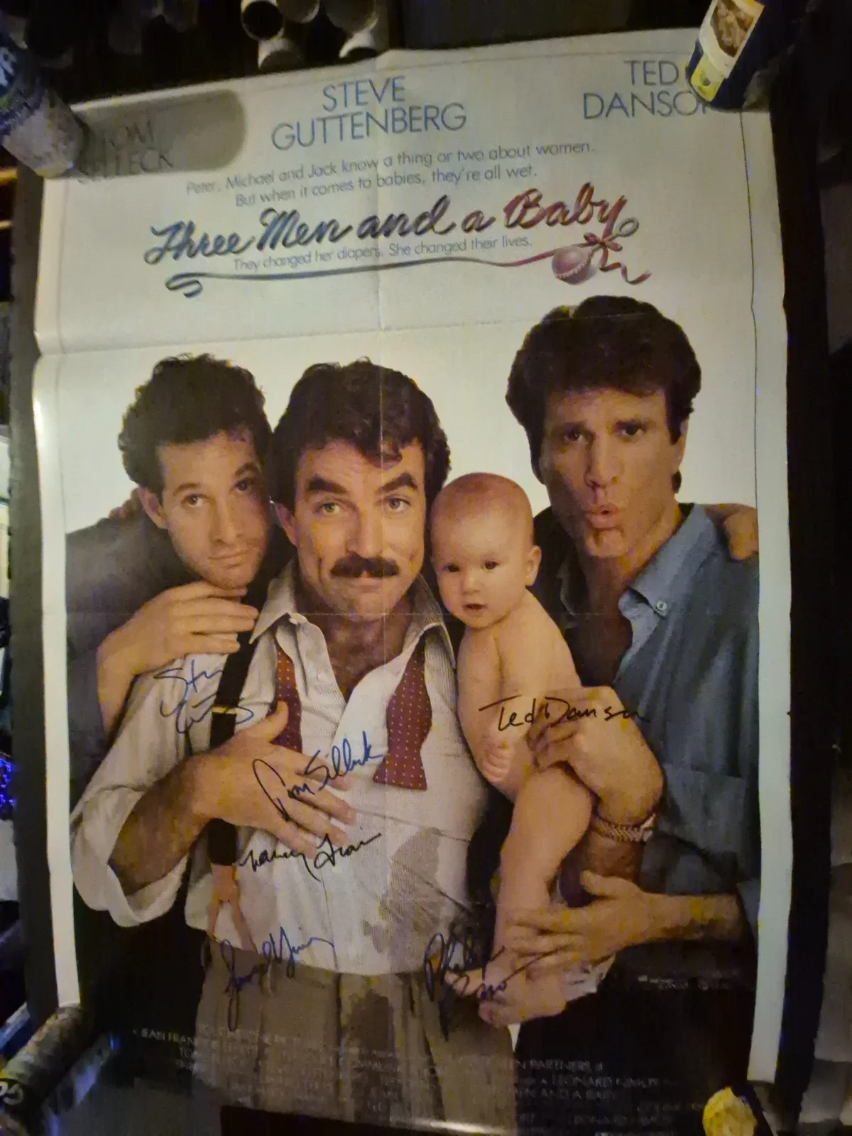 SEE BELOW — THREE MEN AND A BABY--CAST SIGNED , 1-SHEET MOVIE POSTER ekim