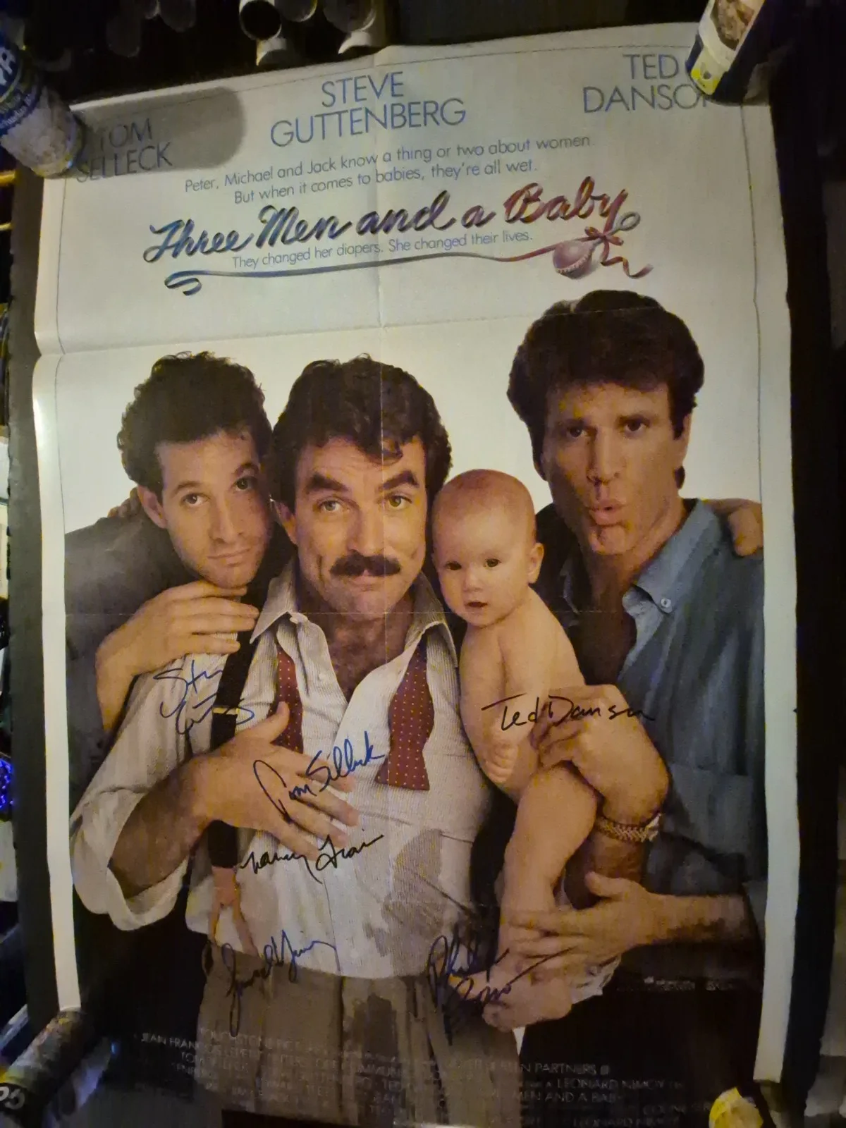 SEE BELOW — THREE MEN AND A BABY--CAST SIGNED , 1-SHEET MOVIE POSTER ekim, image 2