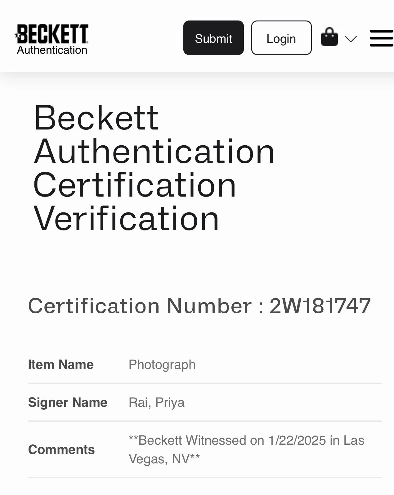 Priya Rai Autographed 8x10 Photo Film Star Signed with Beckett COA, изображение 2