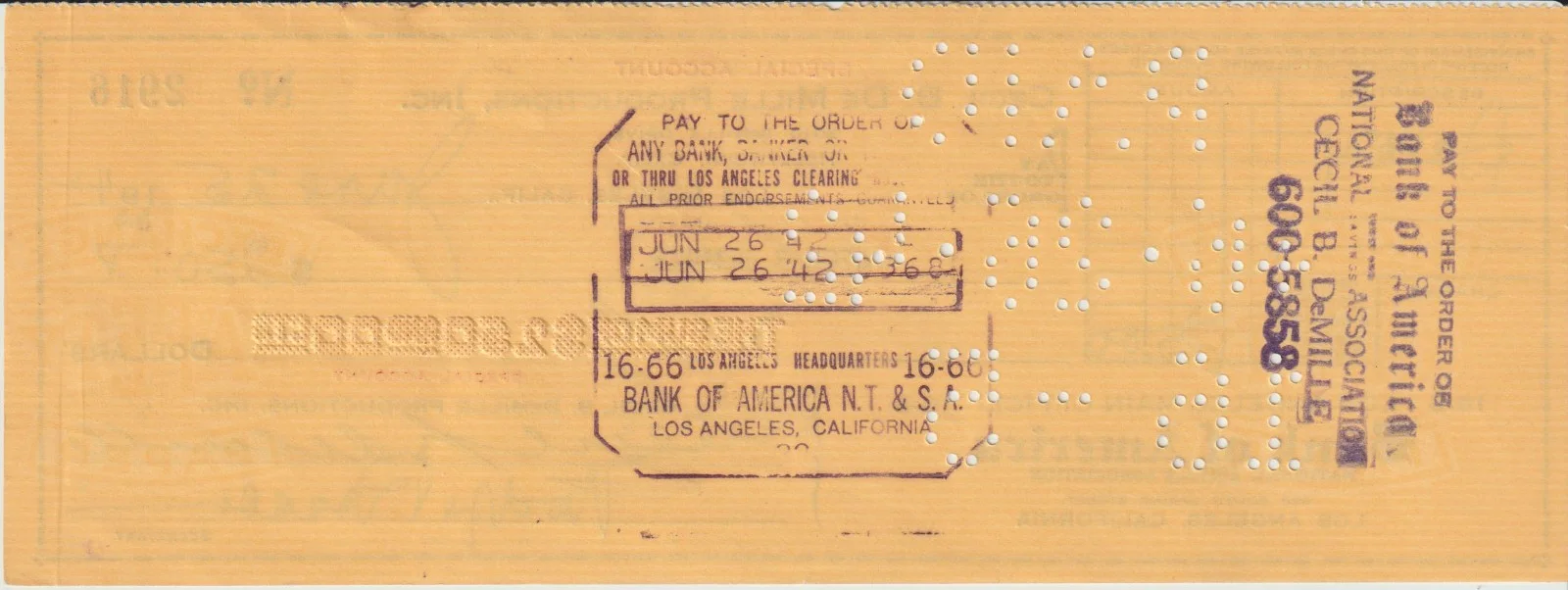 Cecil B DeMille — Cecil B DeMille Authentic Signed Check 1942 Legendary Filmmaker and Actor, image 2