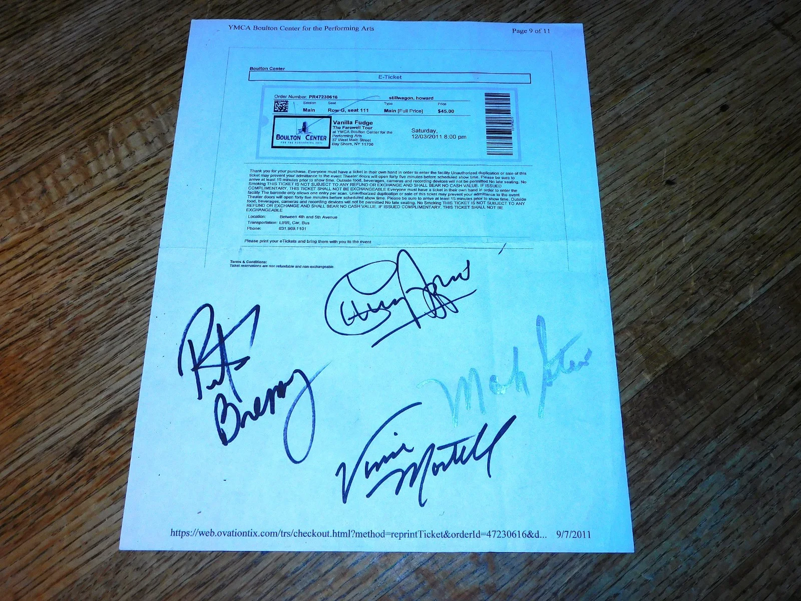 Vanilla Fudge Self Titled LP Vinyl EX Autographed Ticket Signed by Full Band, image 3
