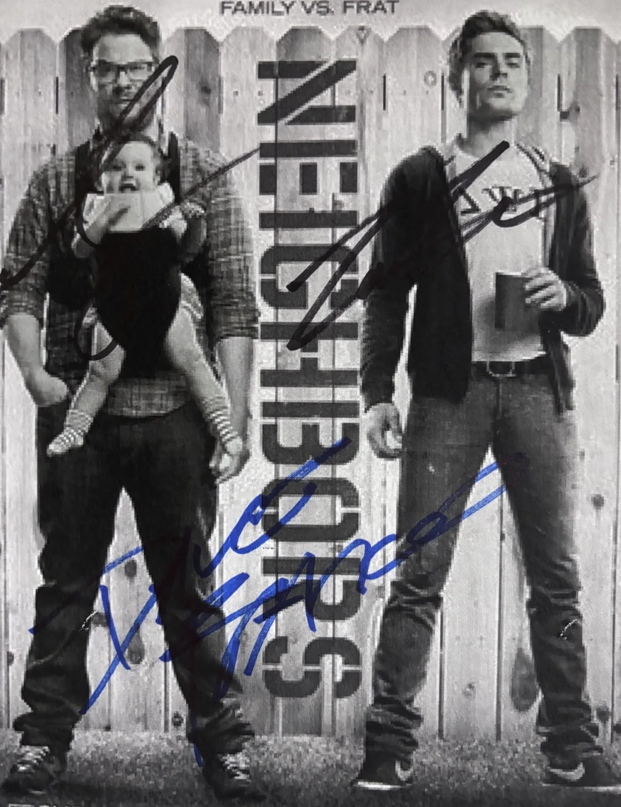 Seth Rogen, Zack Efron & Dave Franco — Seth Rogen - Zack Efron - Dave Franco Signed "Neighbors" Movie B/W Print