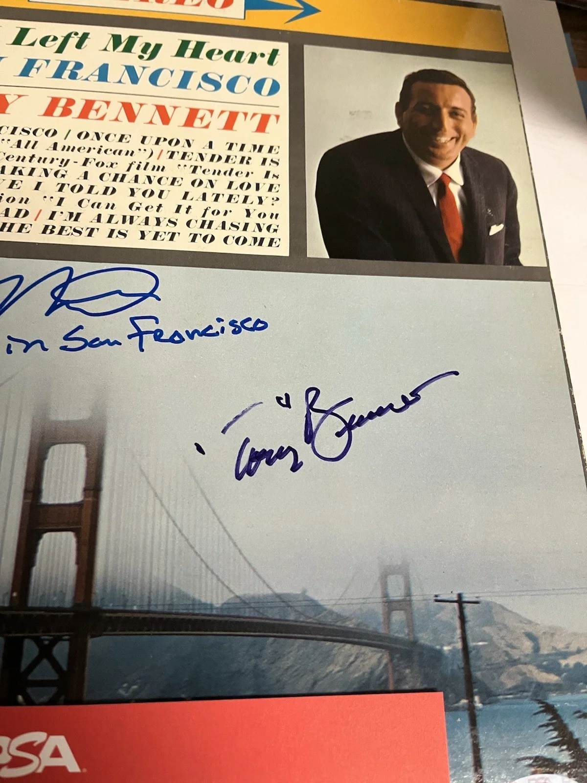 Autographed Tony Bennett Joe Montana Album Insc I Left My Heart In SF PSA Signed, изображение 2