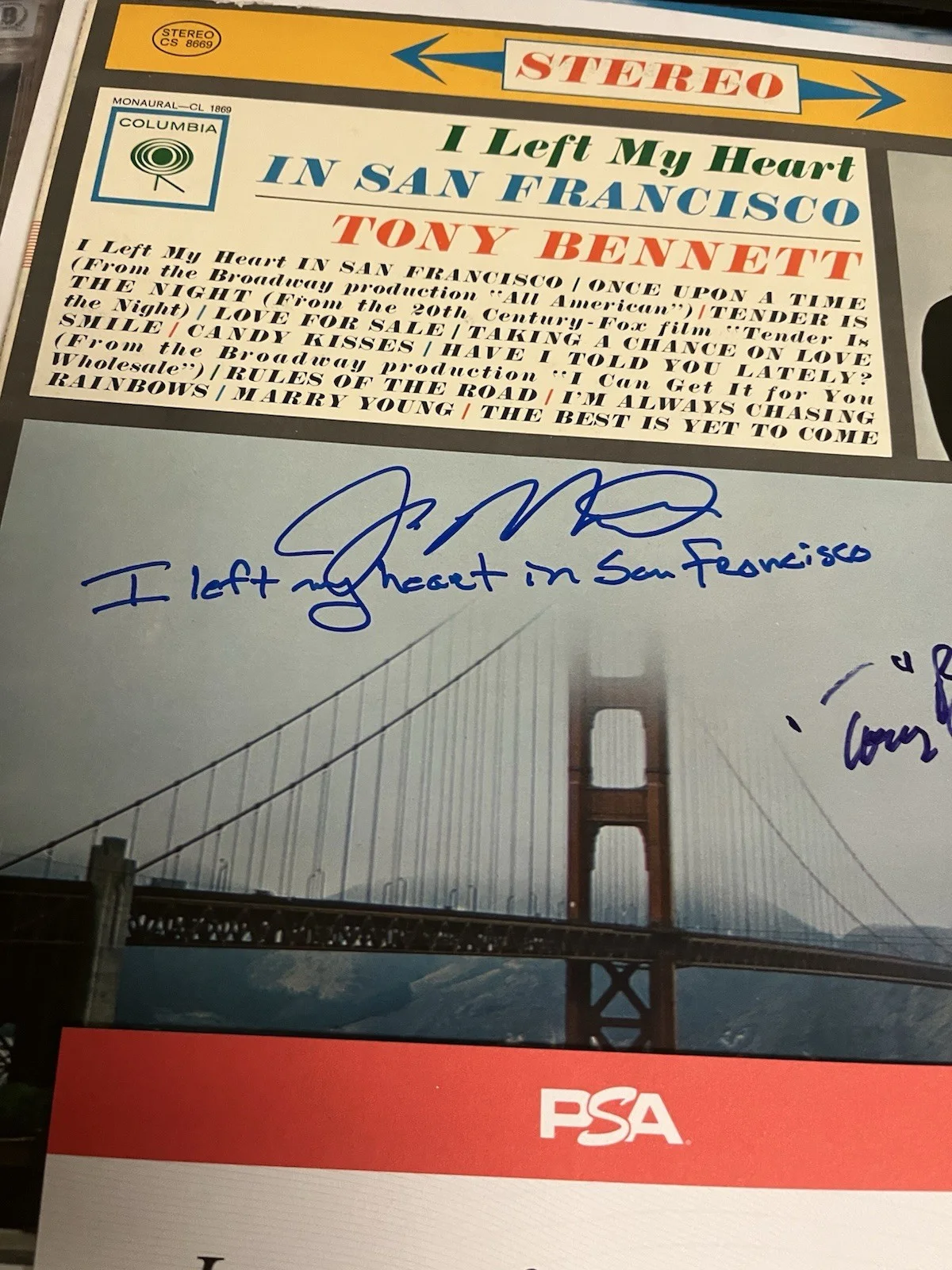 Autographed Tony Bennett Joe Montana Album Insc I Left My Heart In SF PSA Signed, изображение 3