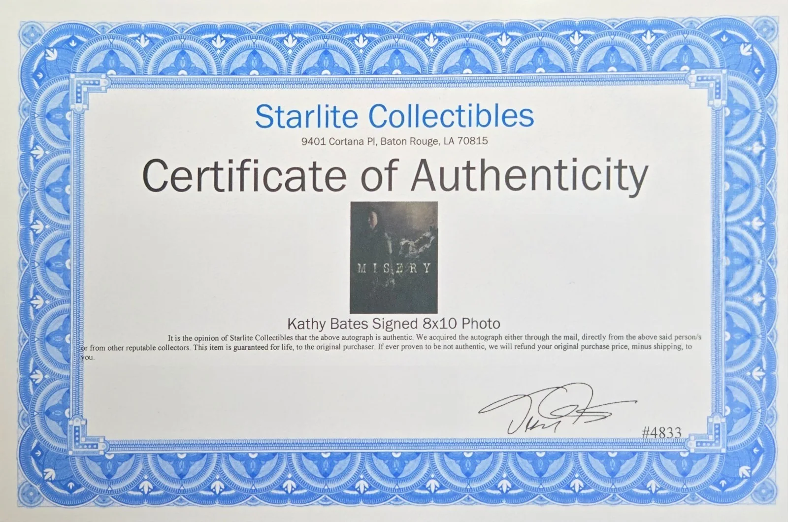 Kathy Bates — Misery Kathy Bates Signed 8x10 Photograph - Autographed, Starlite Auth COA, изображение 2