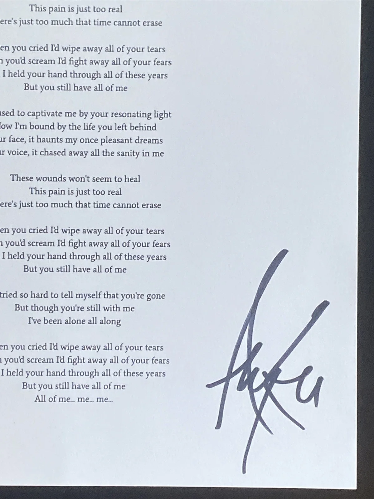 Amy Lee Evanescence Lead Singer Autographed Lyric Sheet ‘My Immortal’, изображение 2