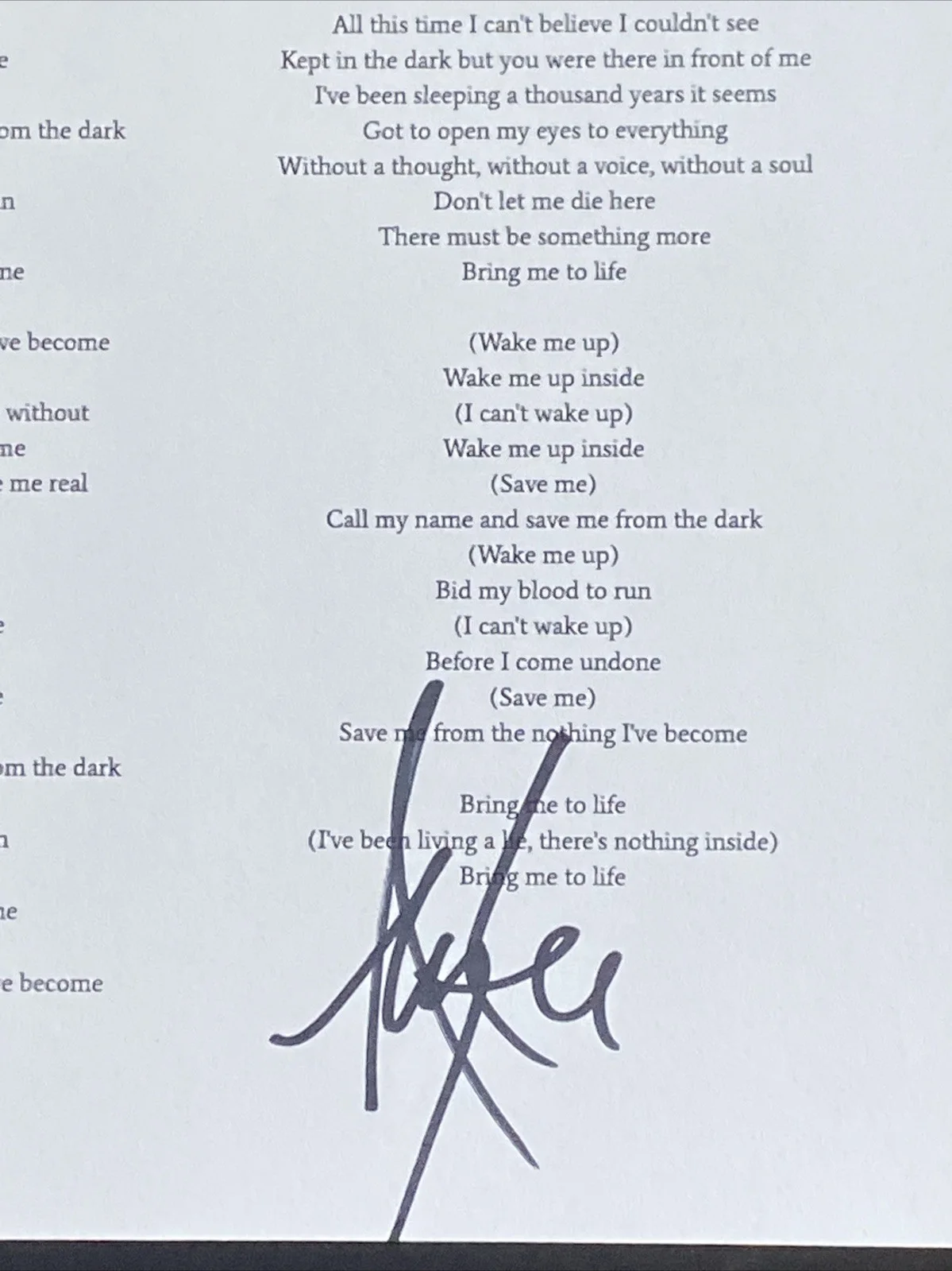 Amy Lee Evanescence Lead Singer Autographed Lyric Sheet ‘Bring Me To Life’, изображение 2