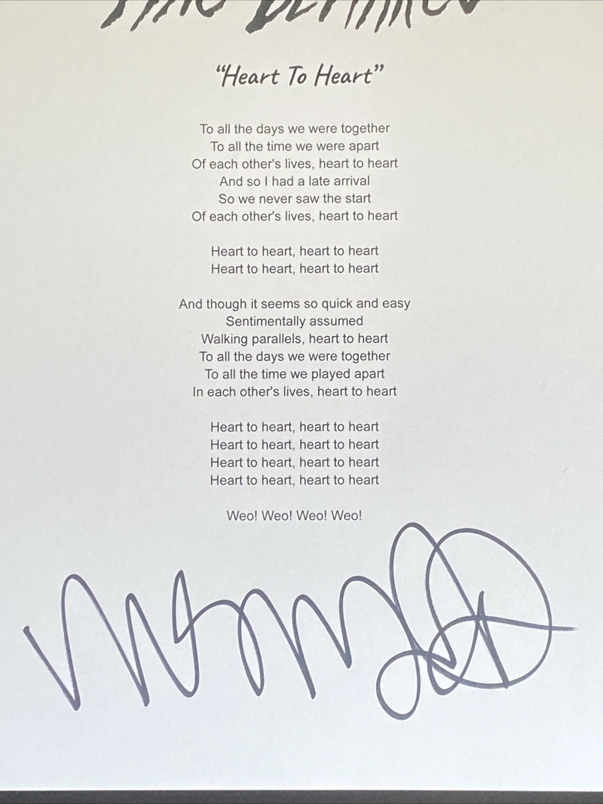 Mac DeMarco Autographed Lyric Sheet ‘Heart To Heart' Indie Pop, изображение 2