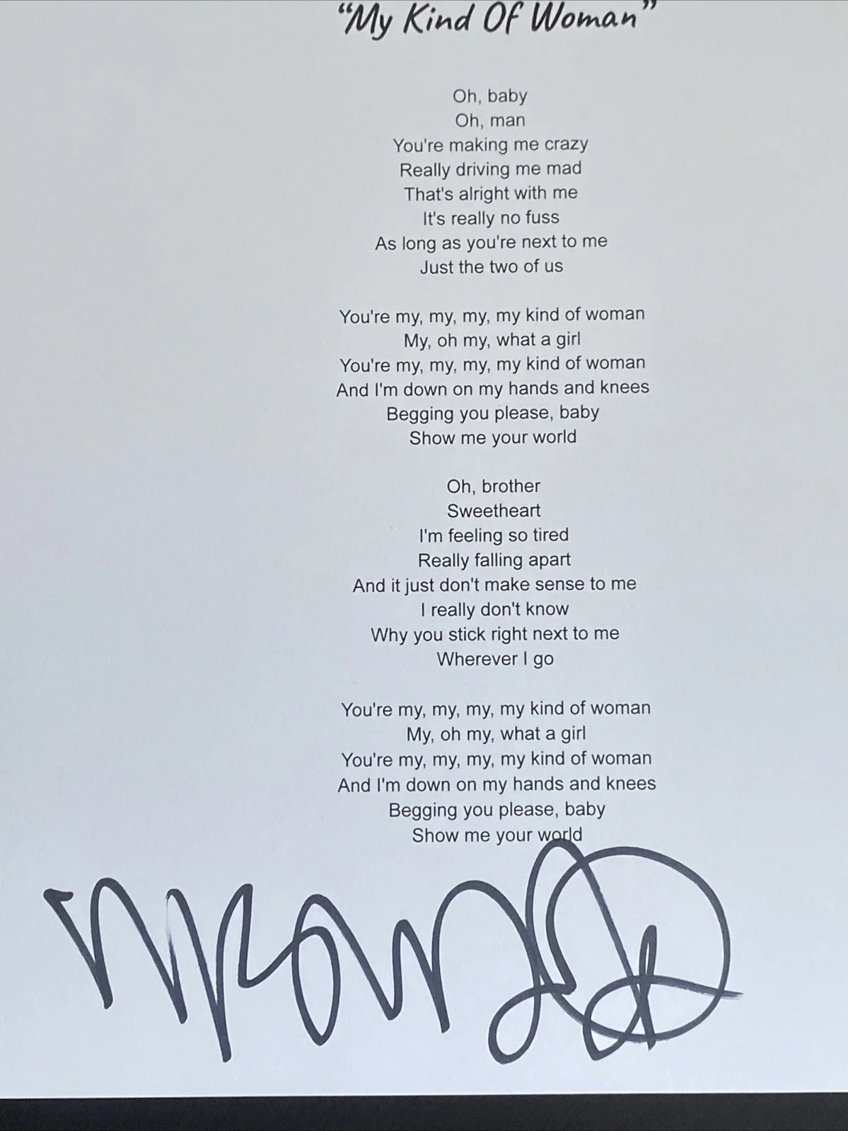 Mac DeMarco Autographed Lyric Sheet 'My Kind of Woman' Indie Pop, изображение 2