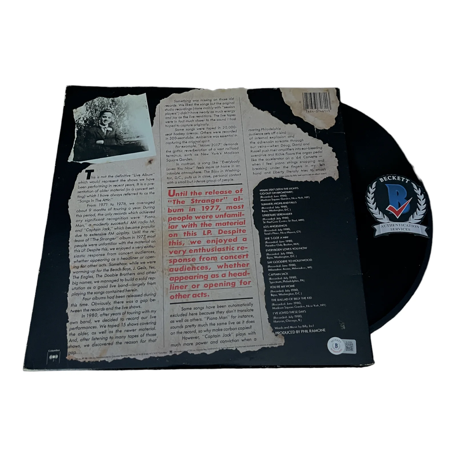 BILLY JOEL SIGNED AUTOGRAPH SONGS IN THE ATTIC LP VINYL BECKETT BAS PIANO MAN, изображение 2