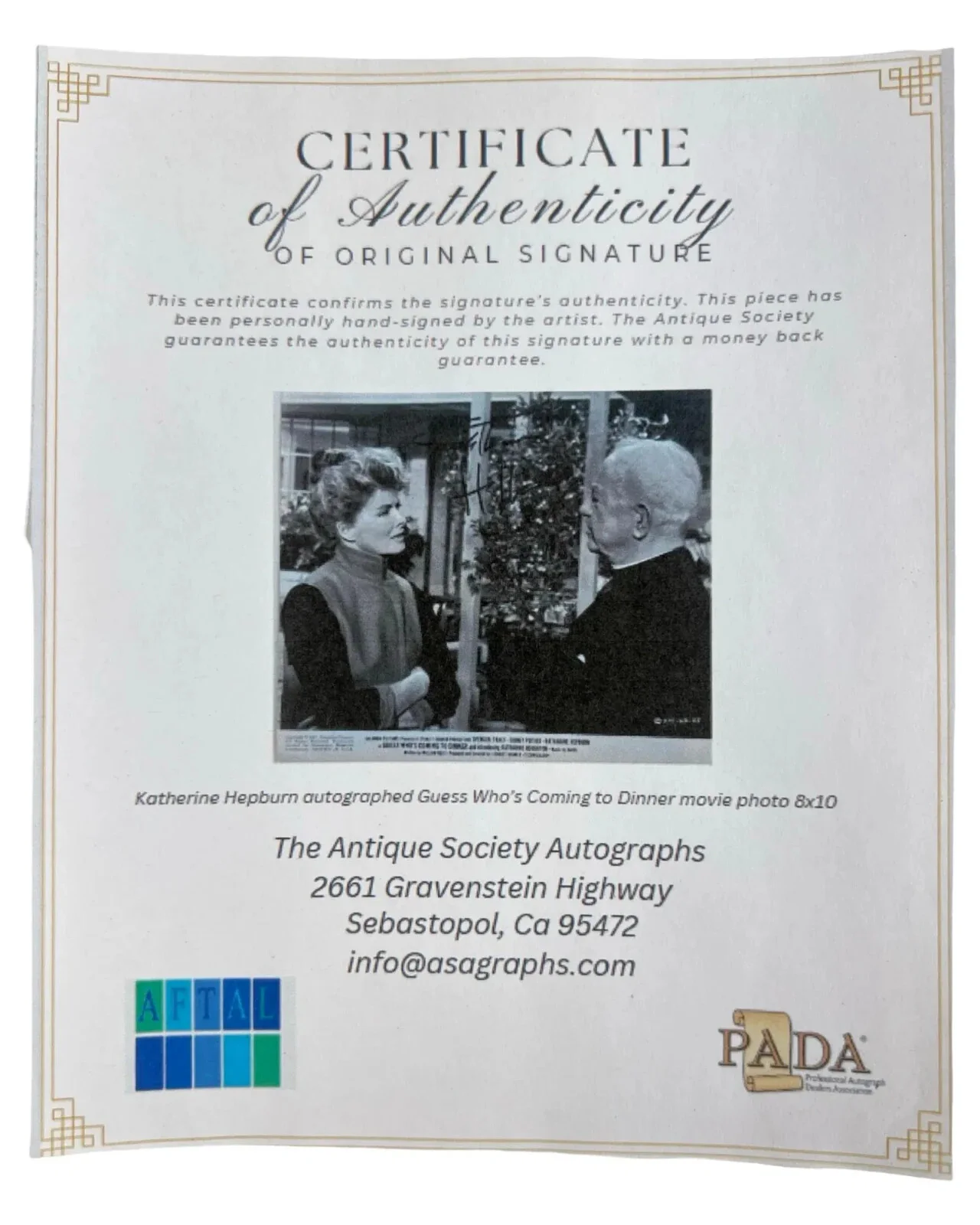 Katherine Hepburn — Vintage Katherine Hepburn Autograph Signed Photo "Guess Who's Coming to Dinner", изображение 3