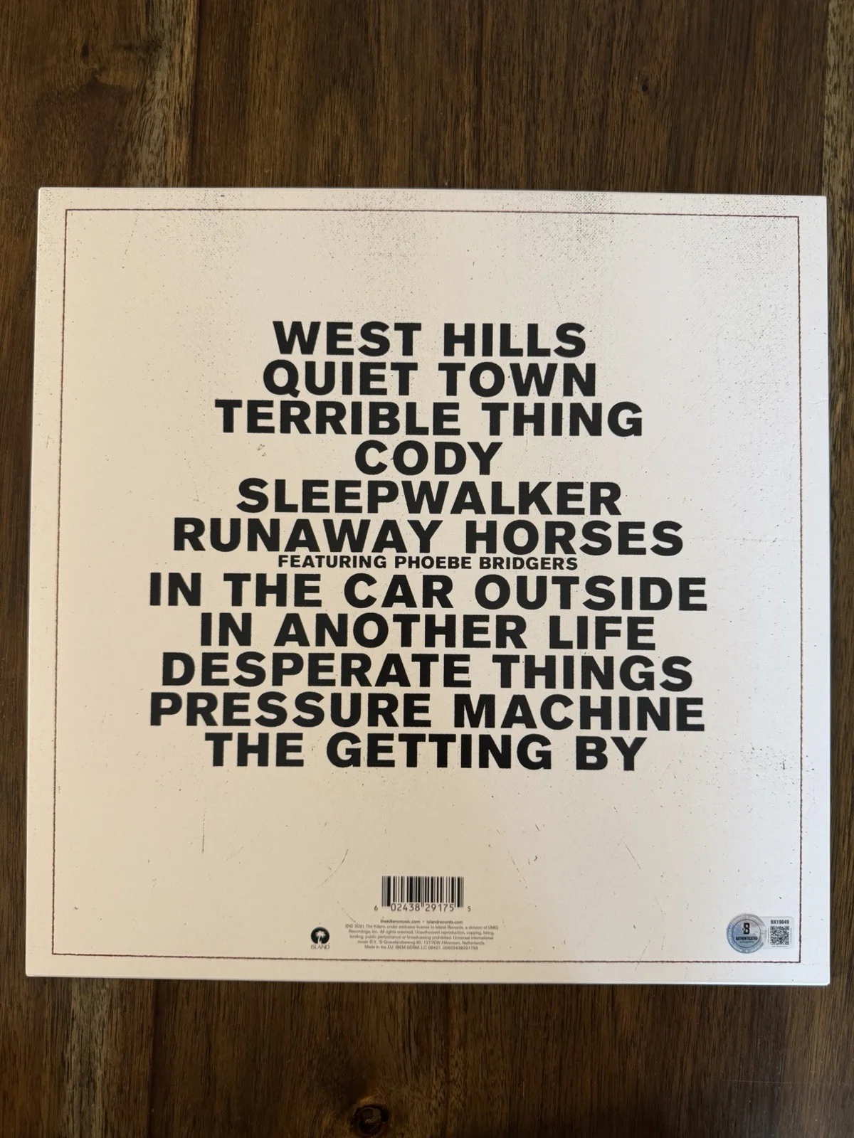 Brandon Flowers ‘The Killers’ Band Signed Vinyl Album ‘Pressure Machine’ Beckett, изображение 2