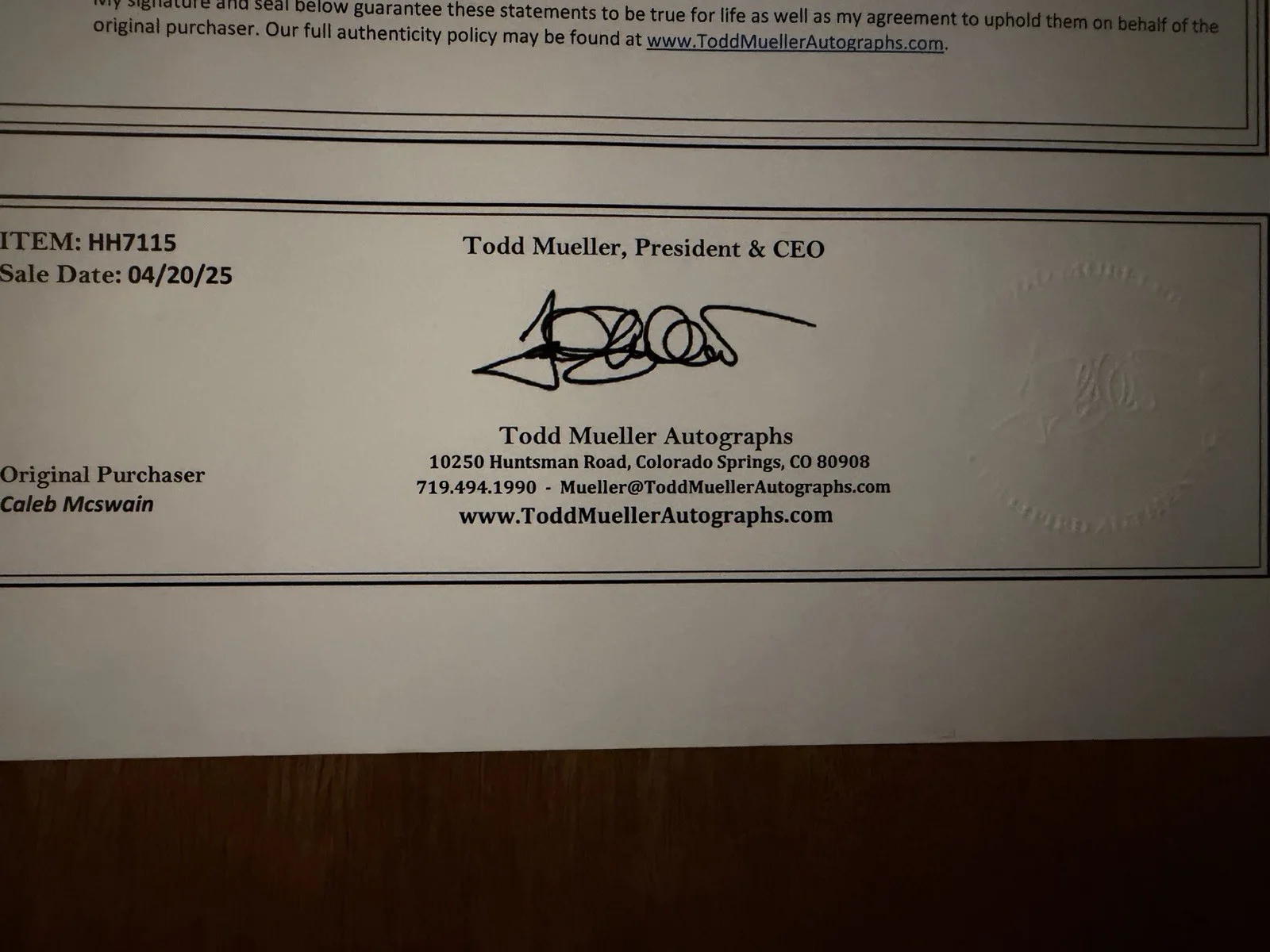 Authentic Autograph Waylen Jennings, image 3