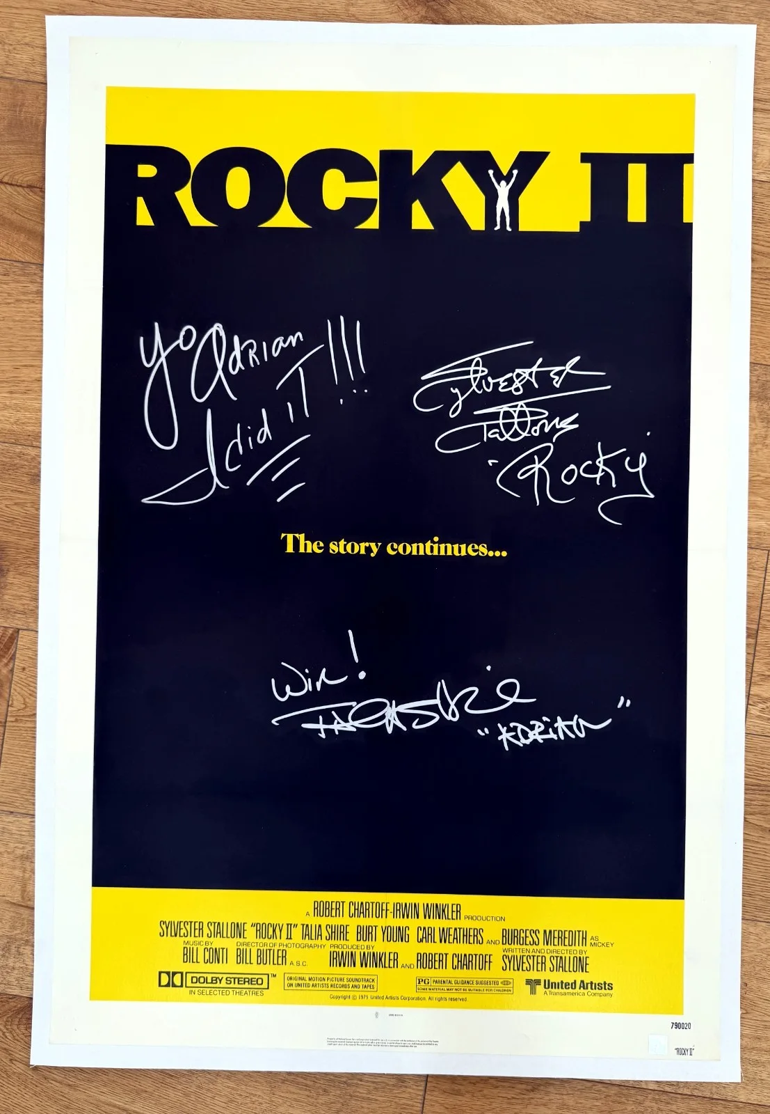 Sylvester Stallone and Cast — Sylvester Stallone YO ADRIAN & Shire Autographed ROCKY II Poster ASI Proof