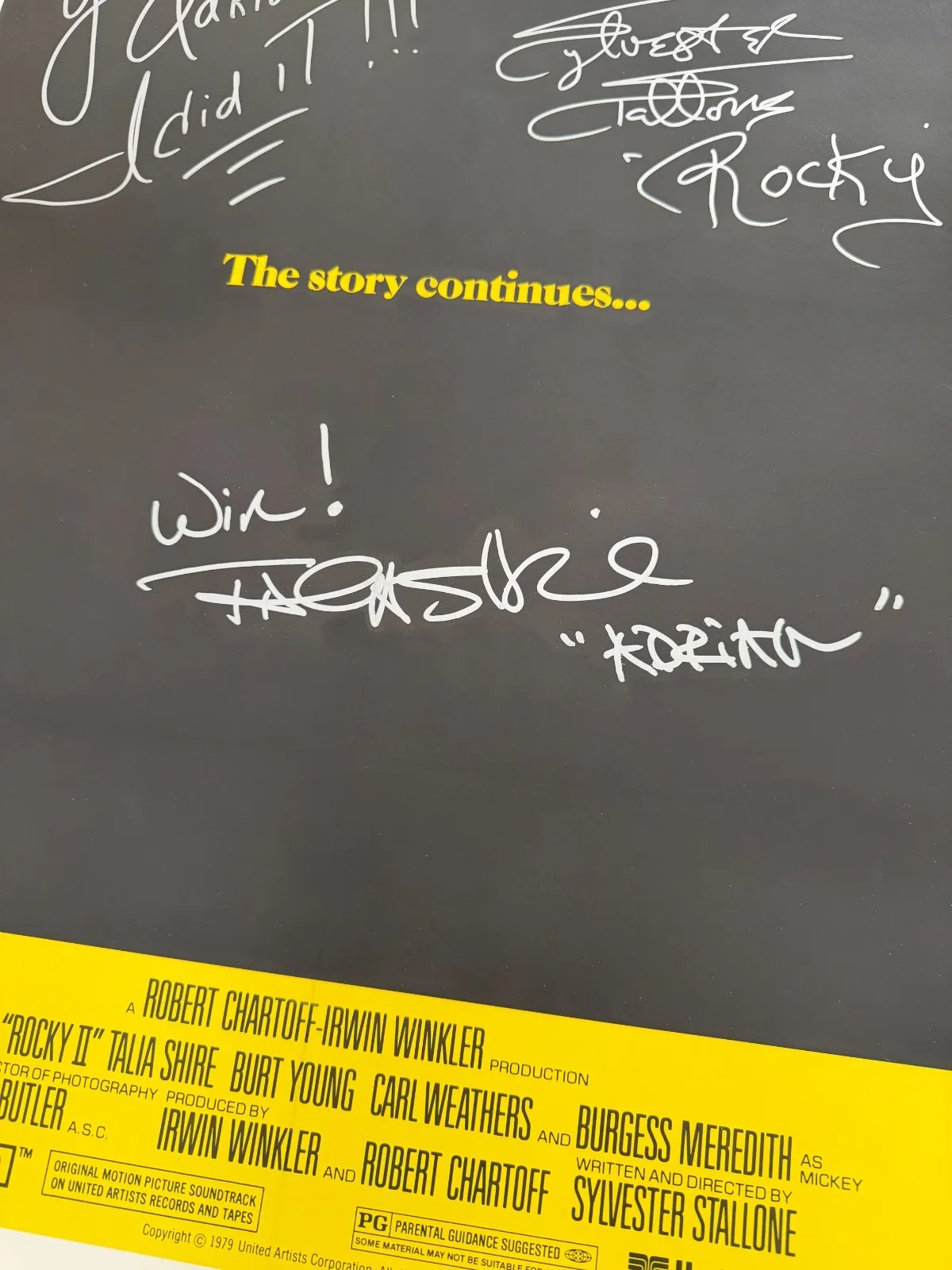 Sylvester Stallone, Cast — Sylvester Stallone YO ADRIAN & Shire Autographed ROCKY II Poster ASI Proof, изображение 5