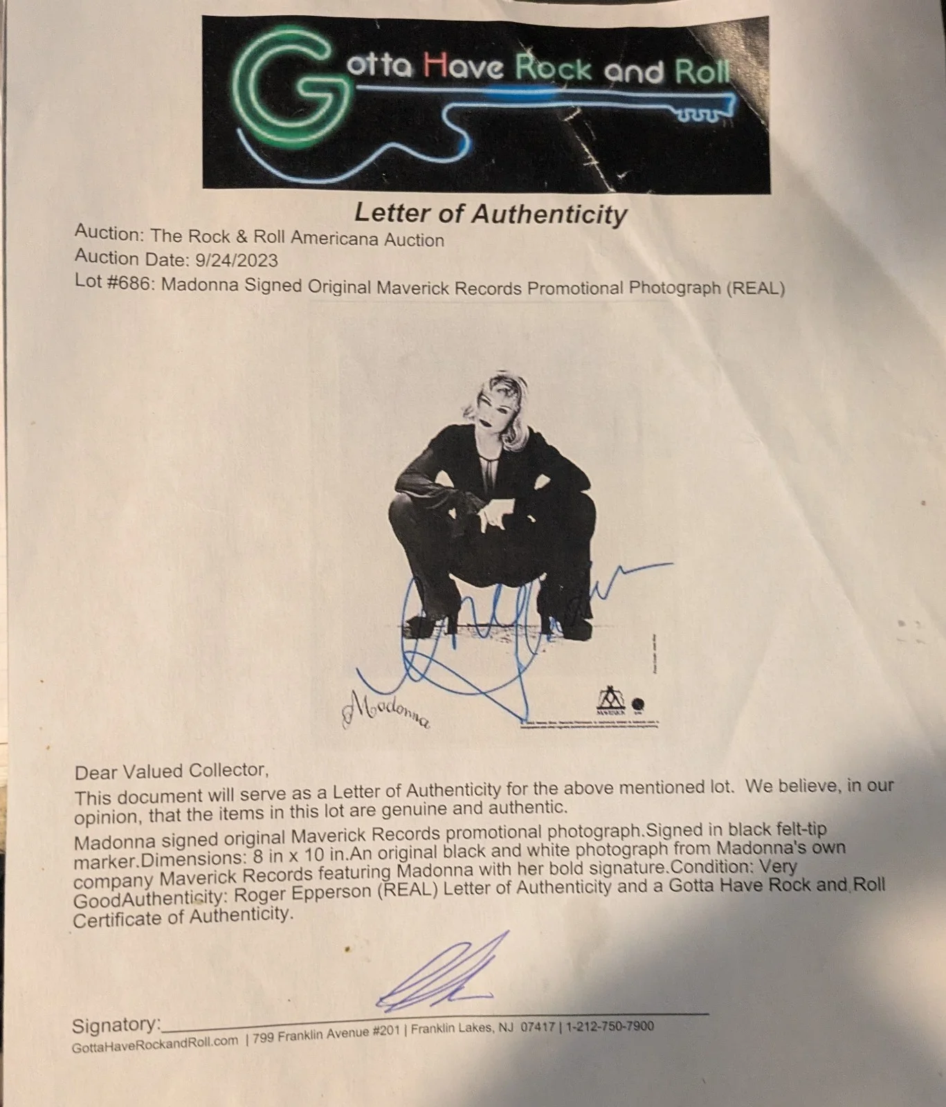 Madonna Signed 8X10 B/W 1993 Promo Photo REAL COA, изображение 3