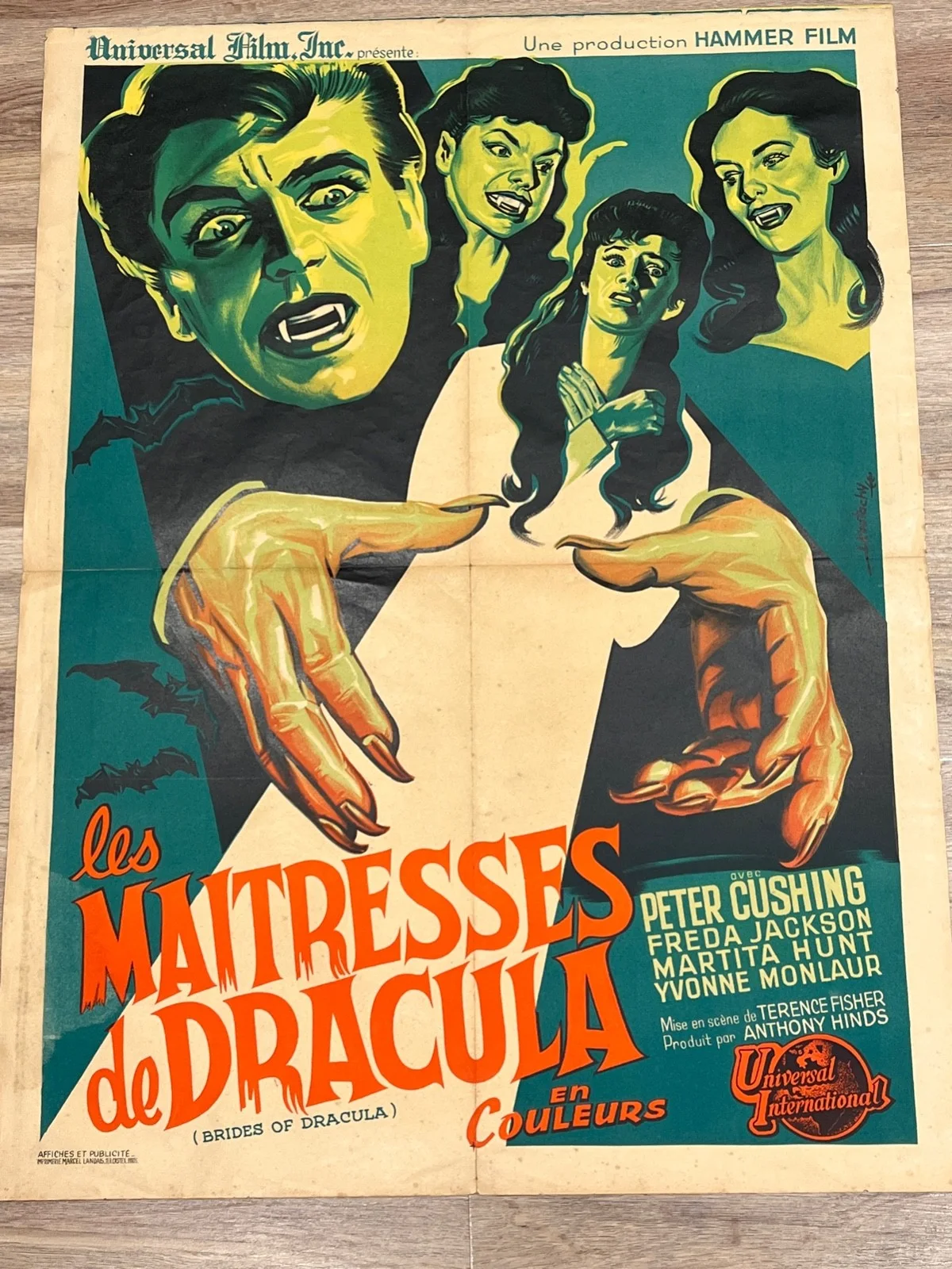 Original 1960 Brides of Dracula Hammer Horror French Movie Poster Peter Cushing, изображение 2