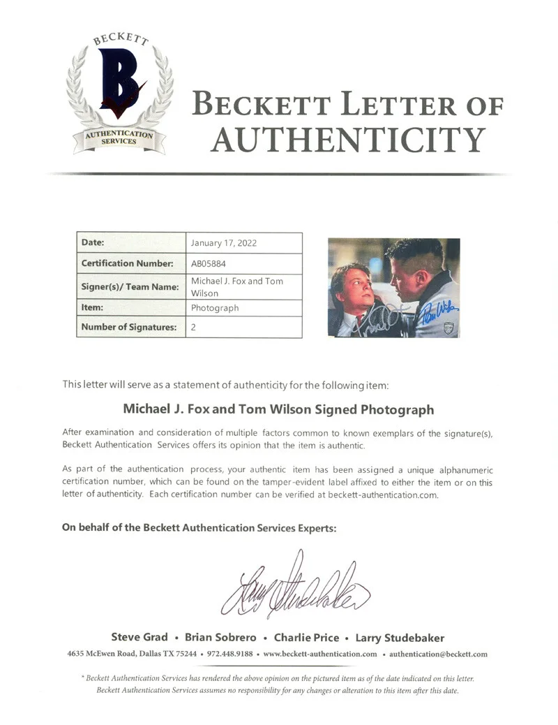 MICHAEL J FOX TOM WILSON SIGNED 8x10 PHOTO BACK TO THE FUTURE OPX BECKETT BAS, изображение 2