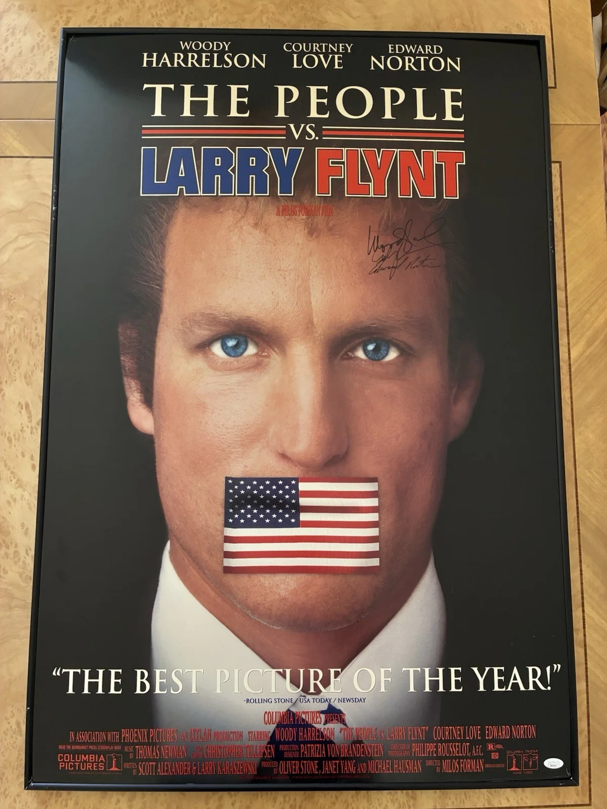 Woody Harrelson Courtney Love Edward Norton — RARE Woody Harrelson Courtney Love Edward Norton Signed Original27x40 Poster JSA, изображение 2