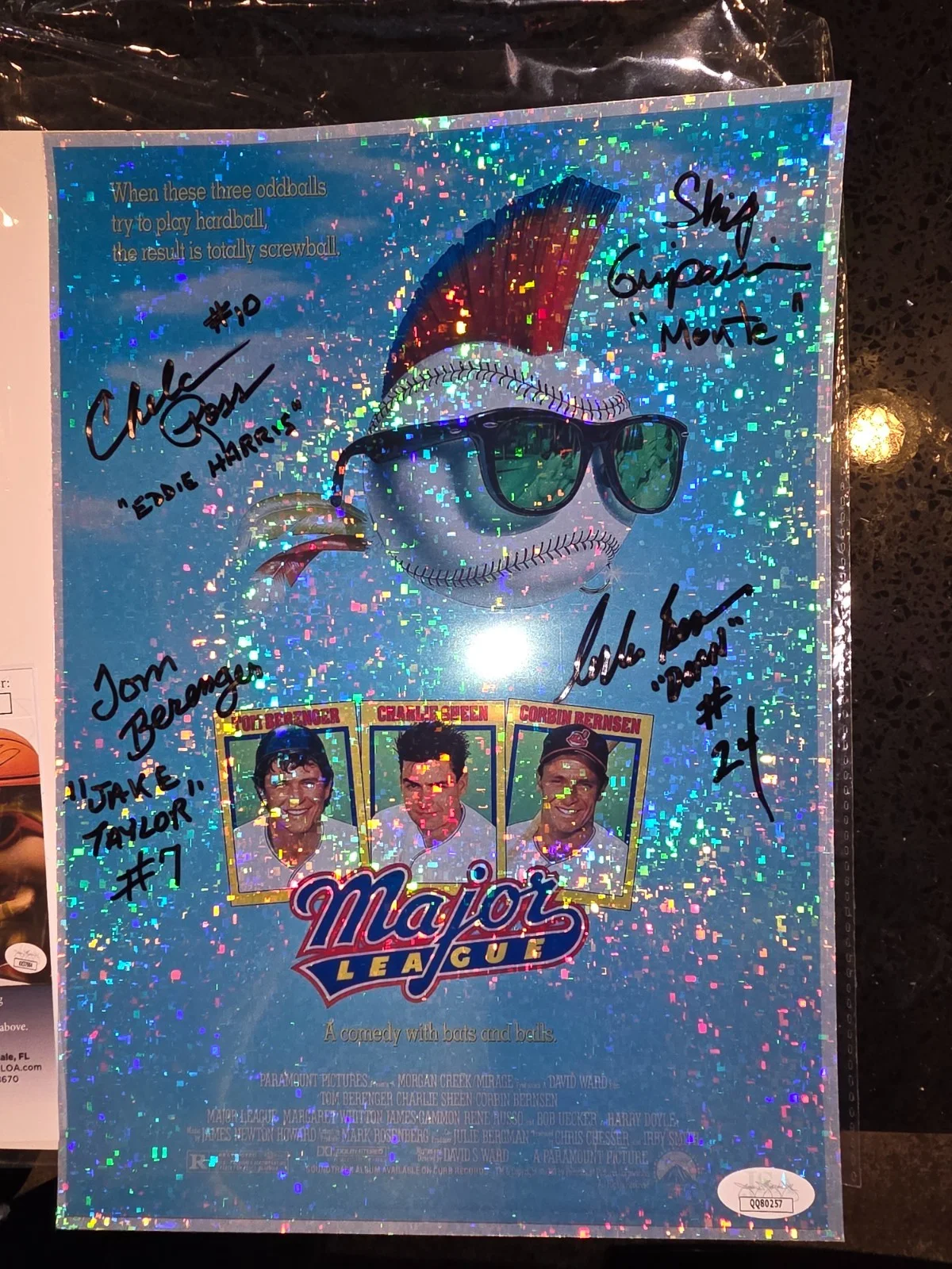 Tom Berenger — Tom Berenger Corbin Bernsen Ross Griparis signed 8x12 Major League poster JSA