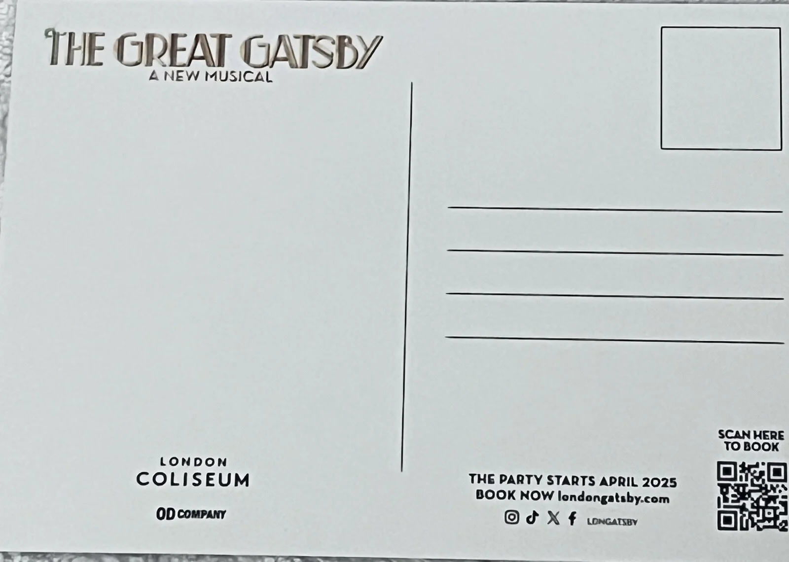 THE GREAT GATSBY NEW PROMO MUSICAL POSTCARD-LONDON COLISEUM, изображение 2