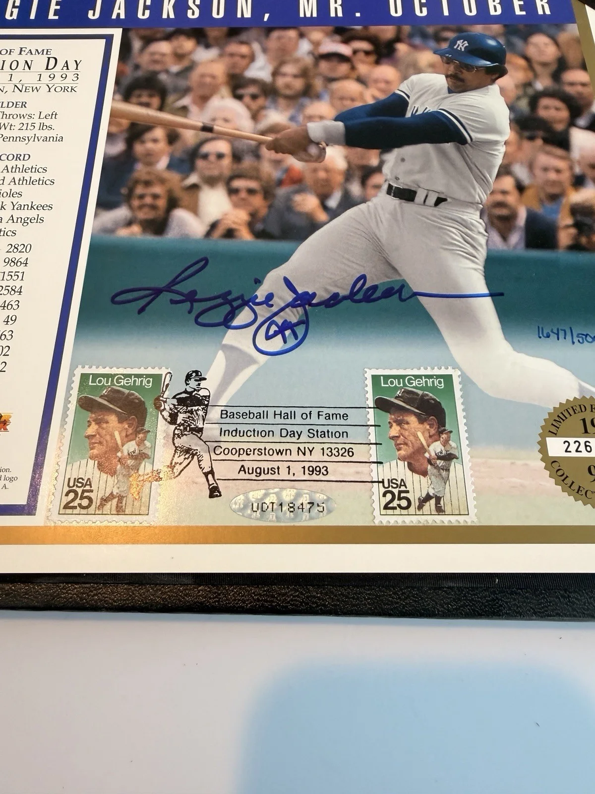REGGIE JACKSON HOF 93 YANKEES AUTO VTG HOF INDUCTION DAY UDA, изображение 4