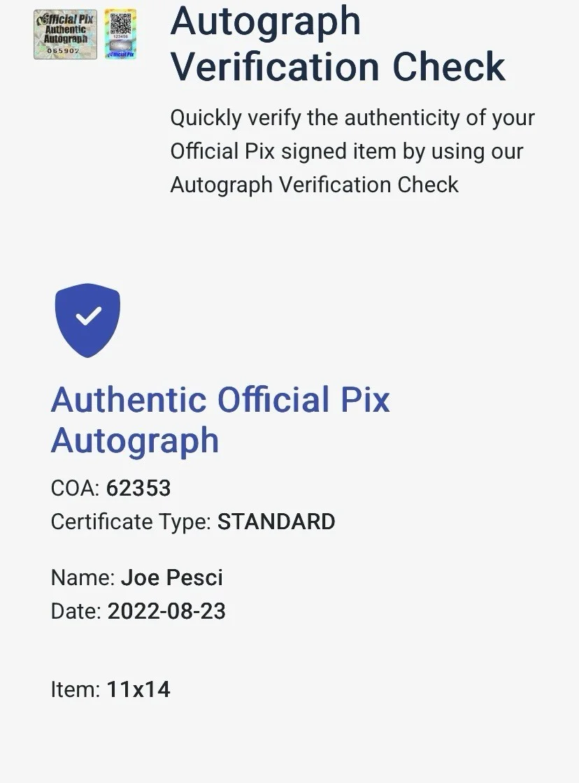 Joe Pesci — Joe Pesci "Home Alone 2" Autographed/Signed 11x14 Official Pix Photo (062353), изображение 3