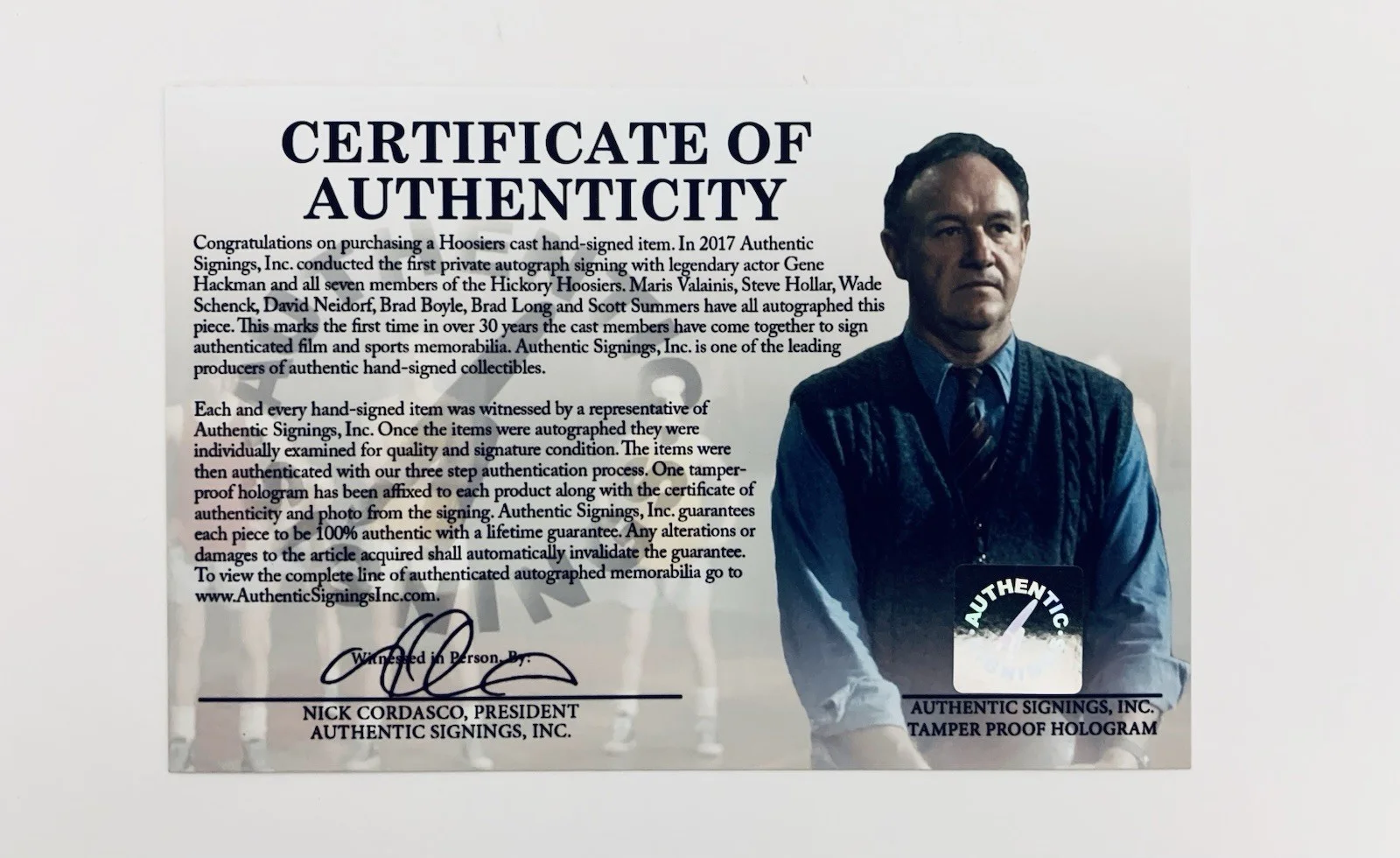 Gene Hackman, Hoosiers Team Cast — Hoosiers Cast & Gene Hackman Signed/Inscribed 16x20 Photo - JSA LOA YY67502, изображение 3