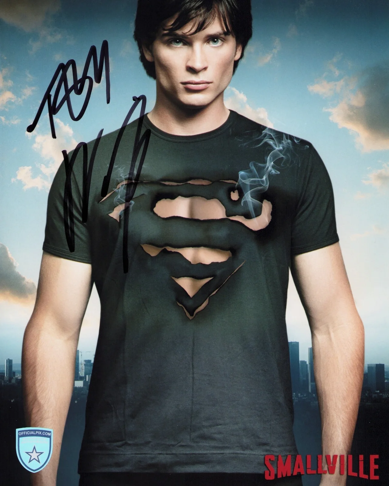 Tom Welling — Signed Tom Welling Smallville Superman Clark Kent 8x10 w/ Official Pix COA