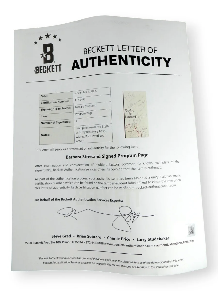 Barbra Streisand Signed Autographed Program Page Las Vegas International BAS, image 3