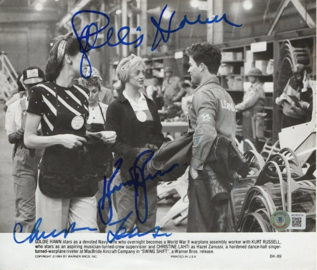 Kurt Russell, Goldie Hawn, Christine Lahti — Kurt Russell Goldie Hawn Christine Lahti Signed Autographed 8X10 Photo BAS