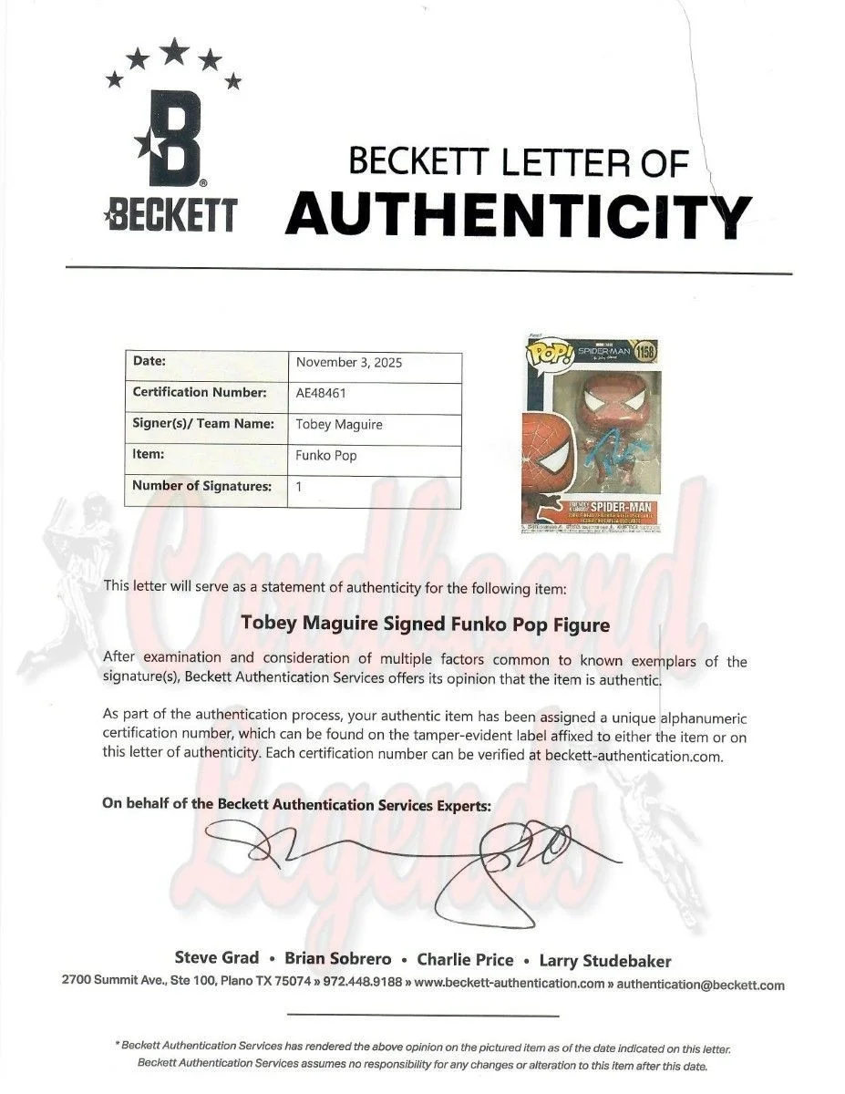 Tobey Maguire — Tobey Maguire Signed Autographed Funko POP! Spider-Man No Way Home BAS AE48461, image 3