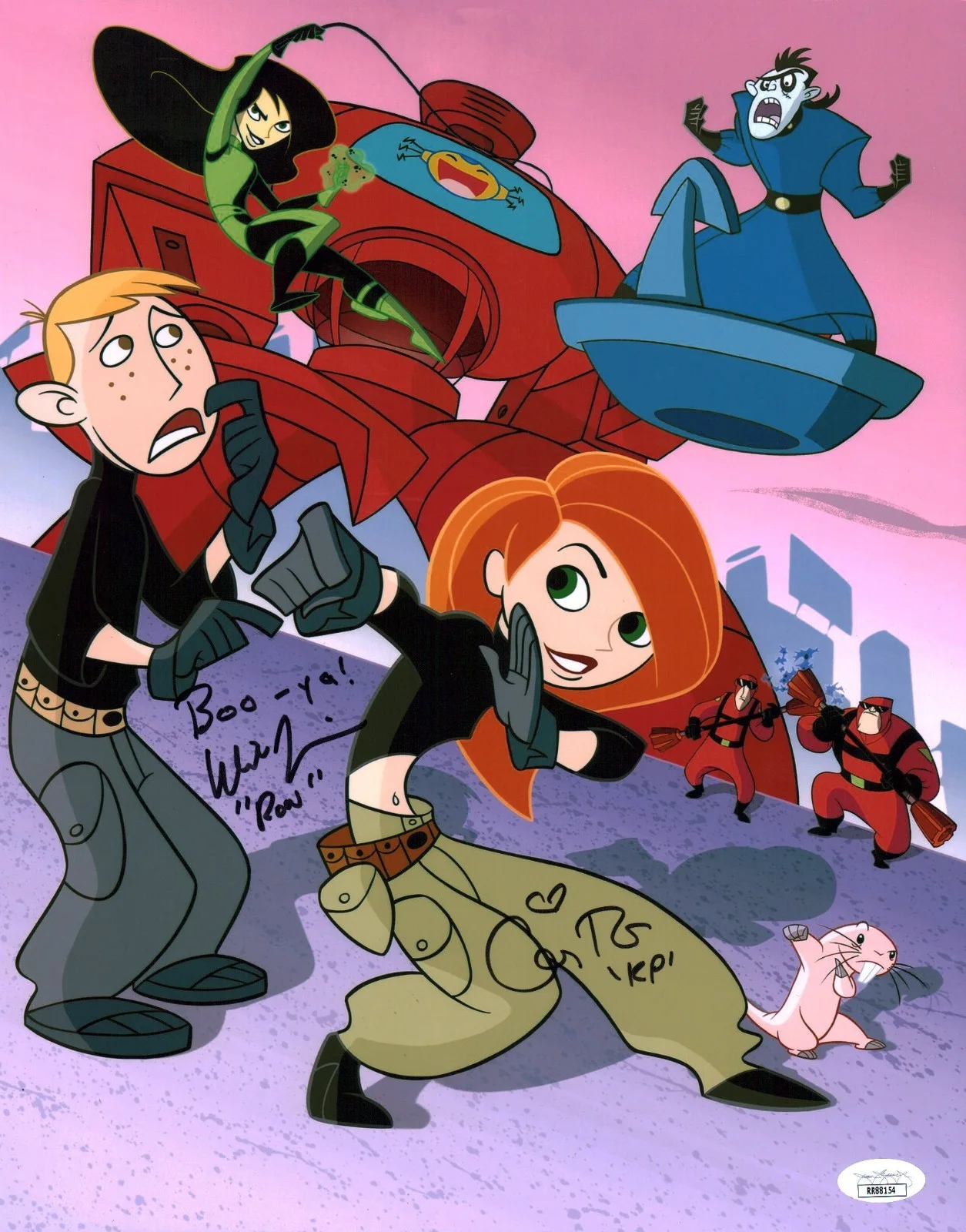 Will Friedle, Christy Carlson Romano — Kim Possible 11x14 Photo Poster Cast x2 Signed Friedle JSA Certified Autograph